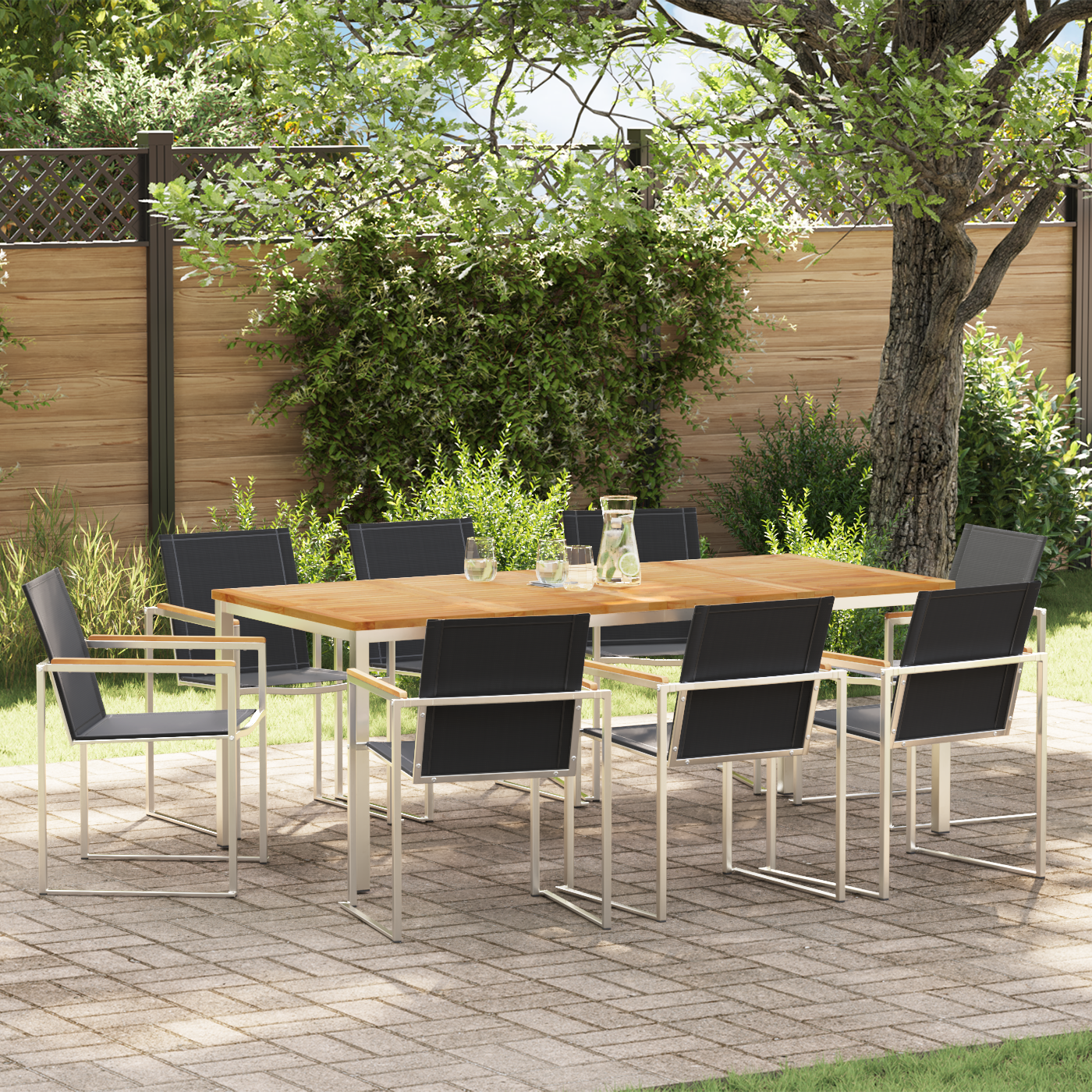 9 Piece Garden Dining Set Solid Wood Teak