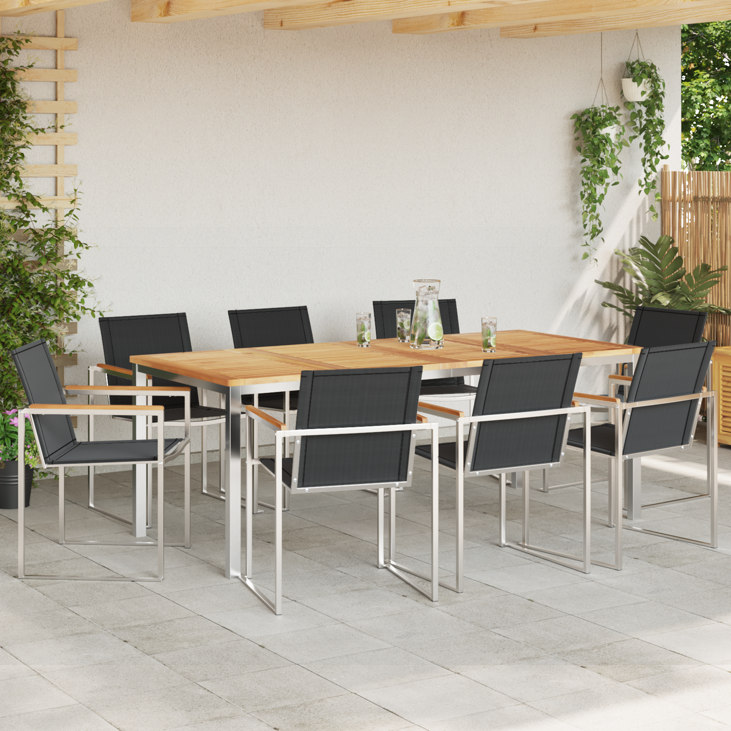 9 Piece Garden Dining Set Solid Wood Teak