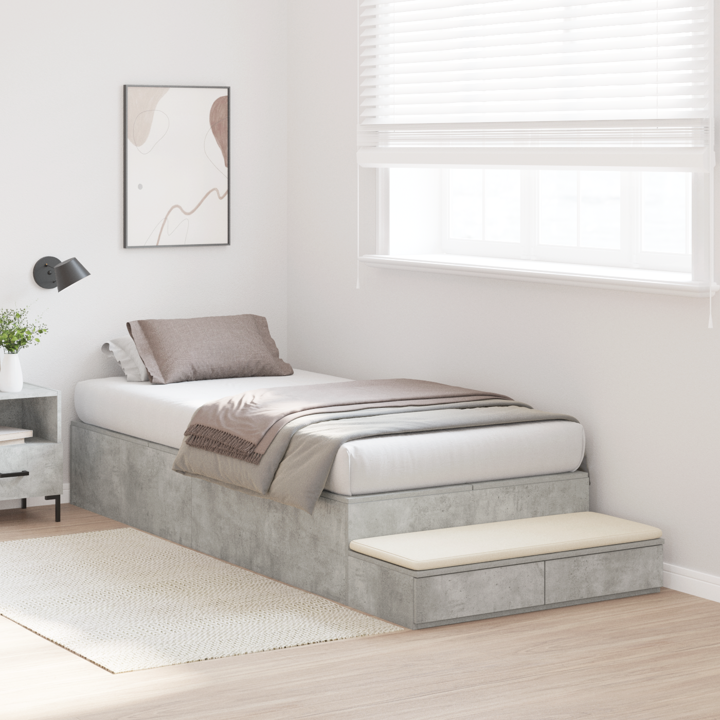 Storage Bed Frame Concrete Grey 90x200 cm
