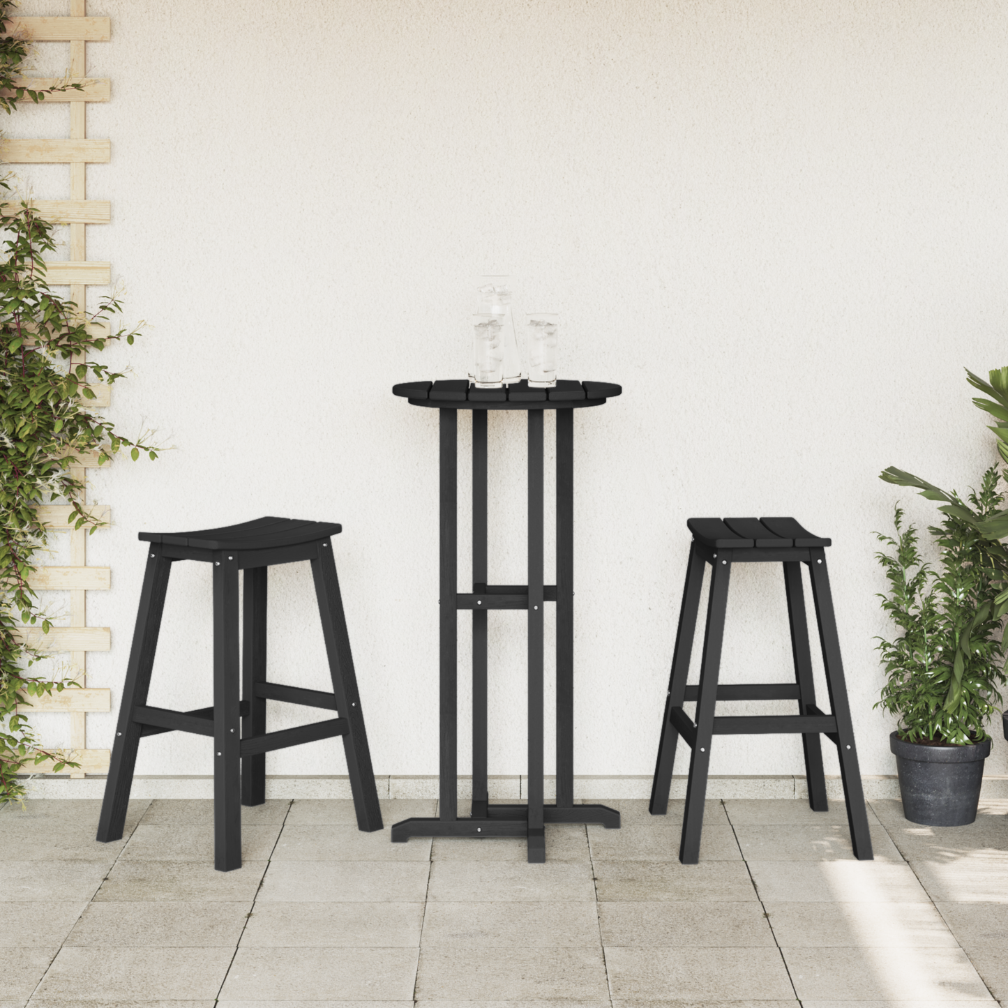 3 Piece Garden Bar Set Black HDPE