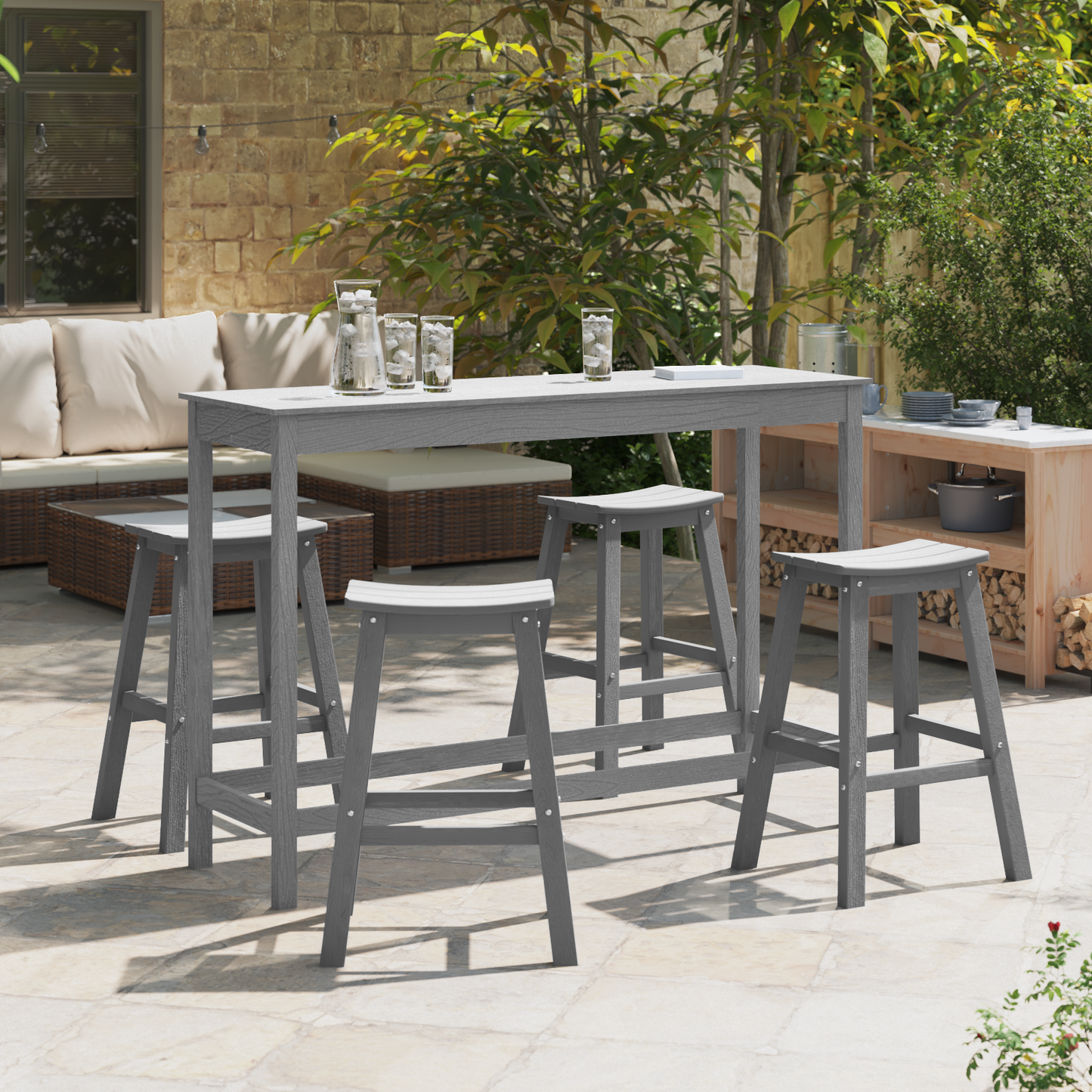 Bar Stools 6 pcs Light Grey HDPE