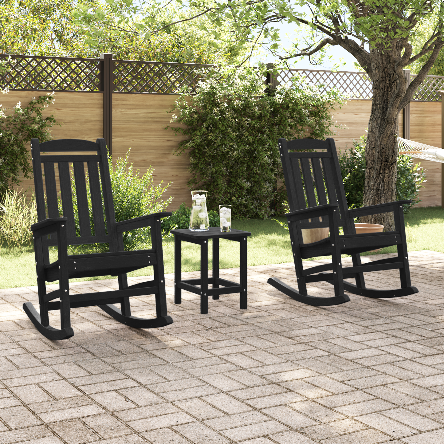 Garden Rocking Chairs 2 pcs Black 70x92x107.5 cm HDPE