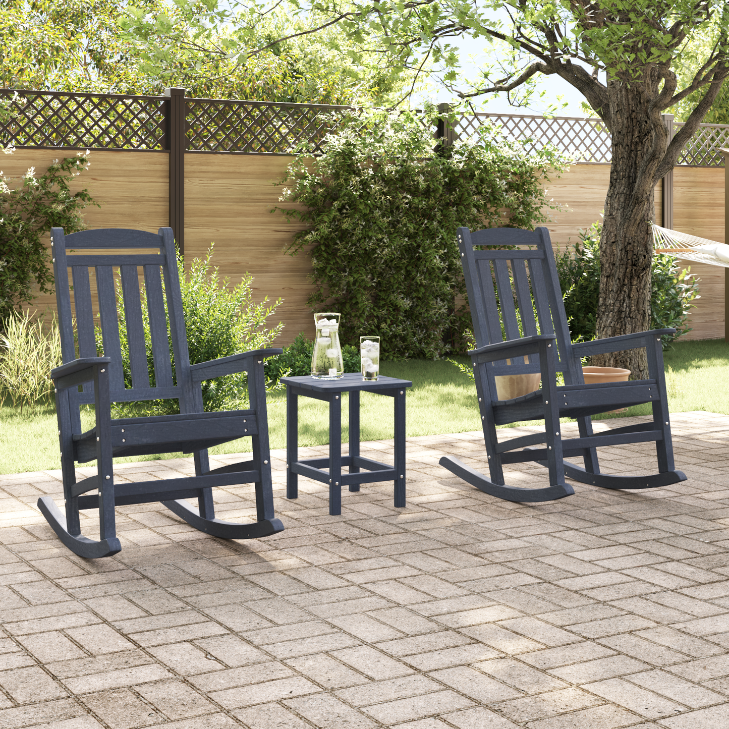 3 Piece Garden Lounge Set Navy Blue HDPE