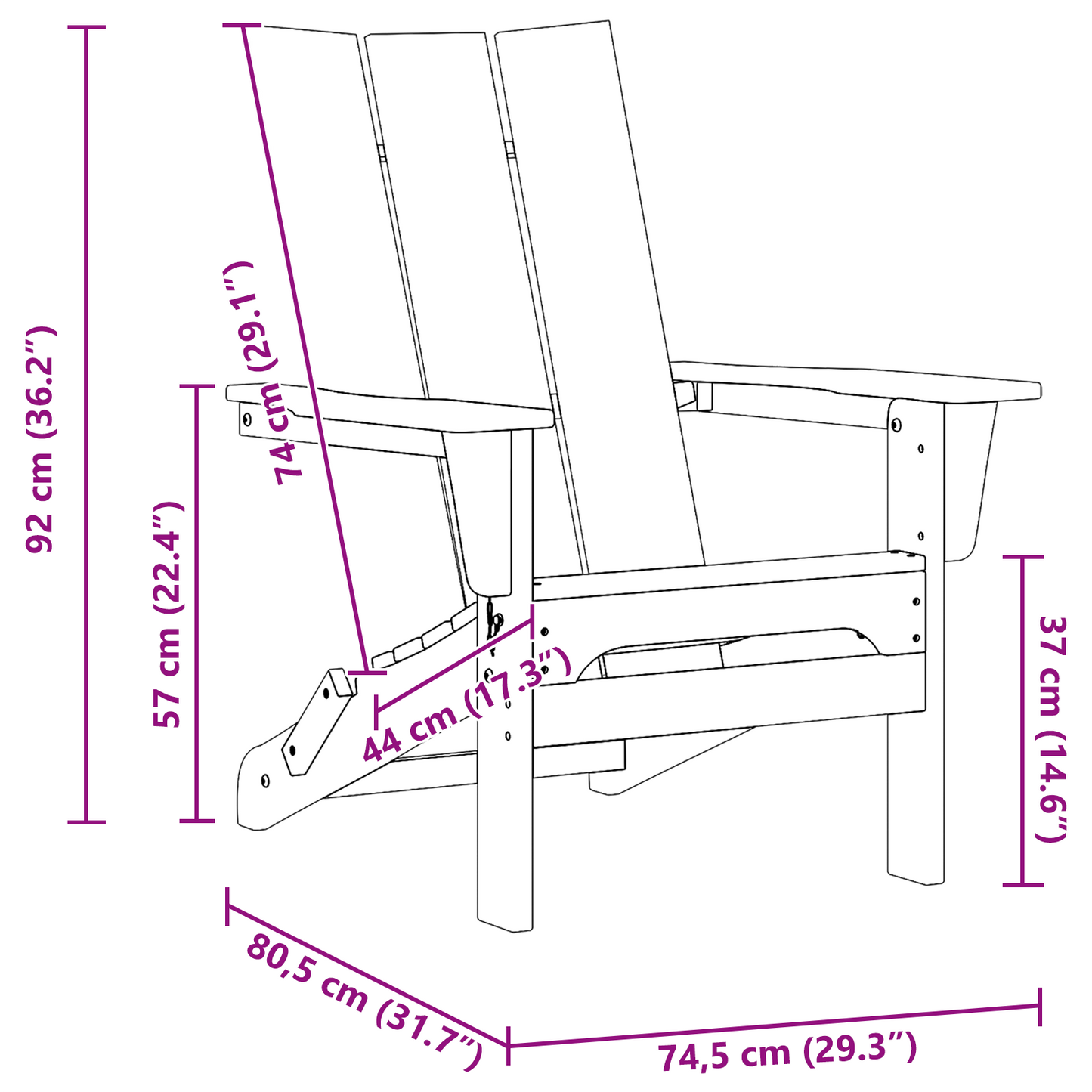 Foldable Adirondack Chairs 2 pcs Black 74.5x80.5x90 cm HDPE