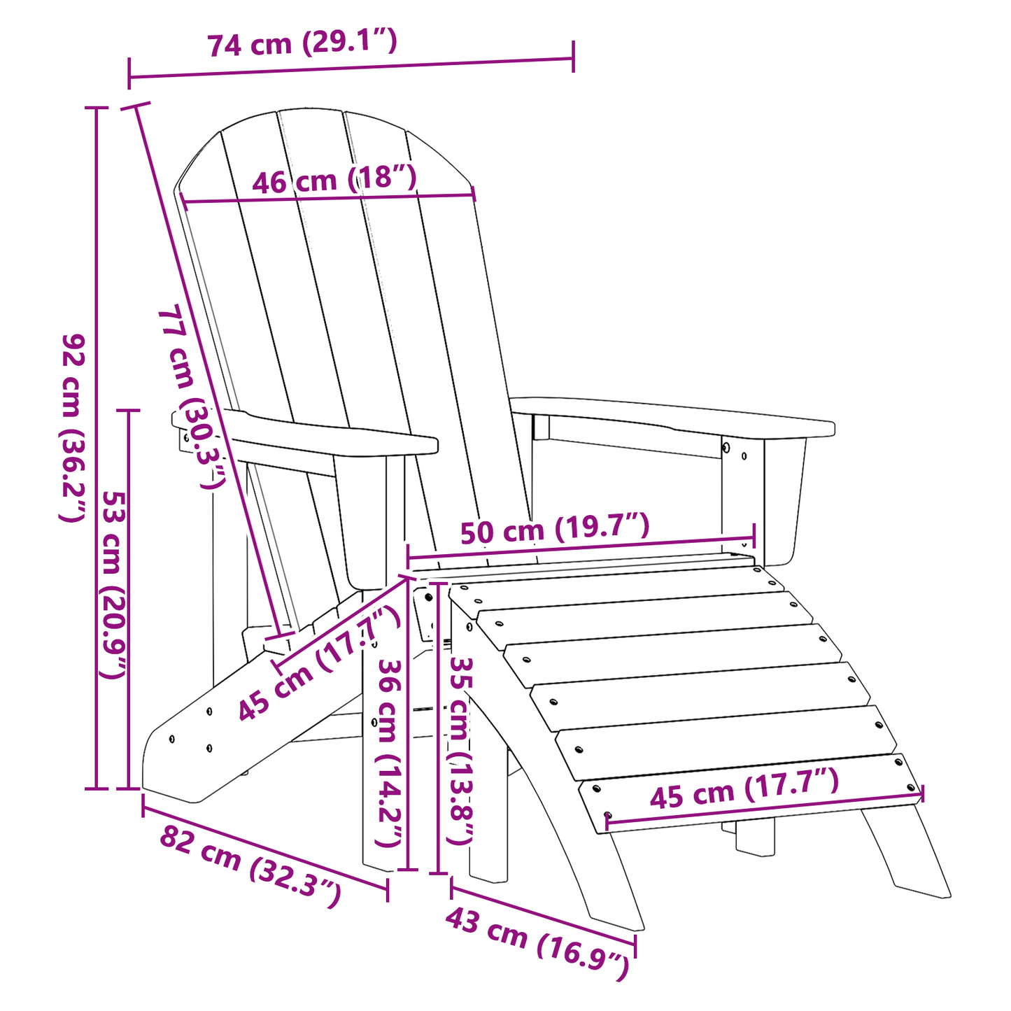 Adirondack Chairs with Footrests 2 pcs Navy Blue HDPE