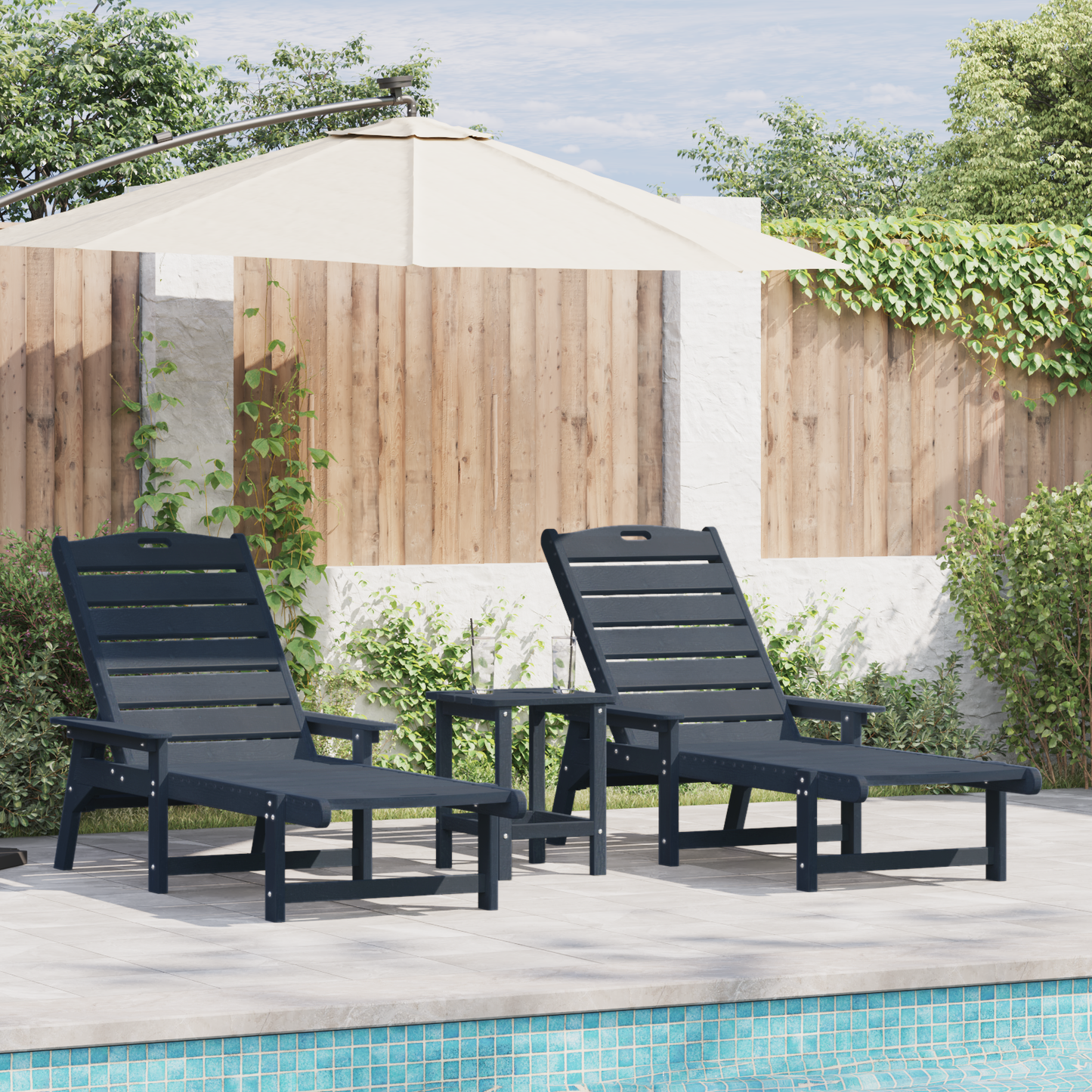 3 Piece Garden Lounge Set Navy Blue HDPE