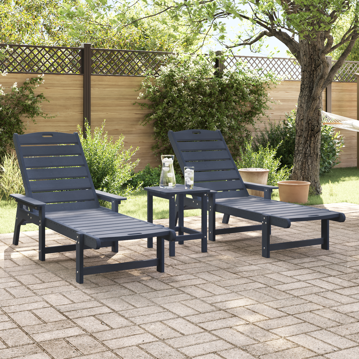 3 Piece Garden Lounge Set Navy Blue HDPE