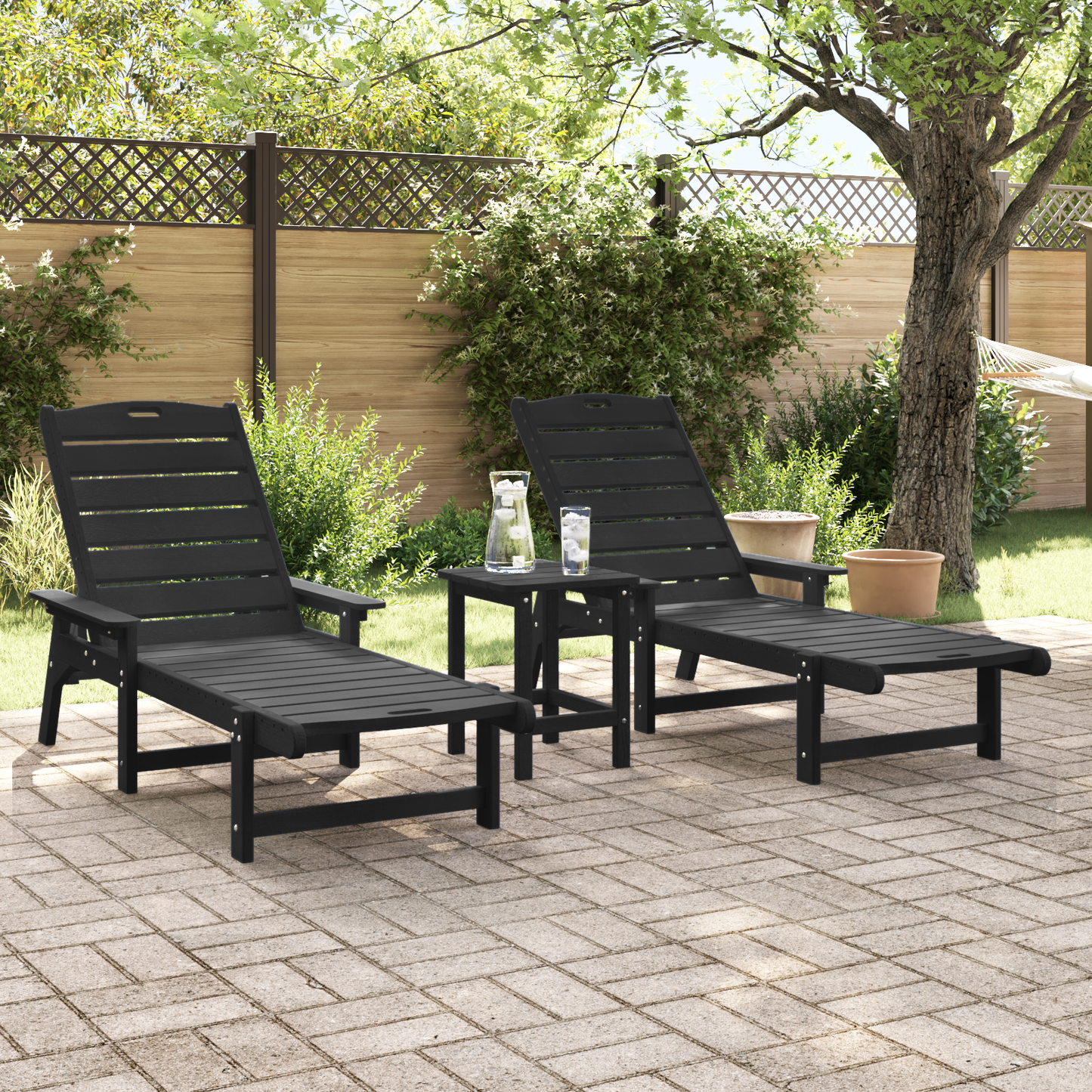 3 Piece Garden Lounge Set - Black HDPE