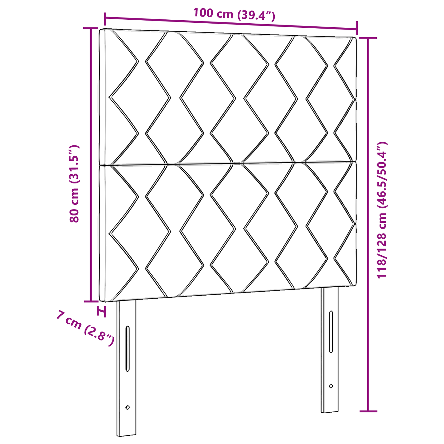 Dark Brown Diamond Blocks Design Fabric Headboard 100 cm, Dark Brown Diamond Blocks Design Fabric Headboard 200 cm