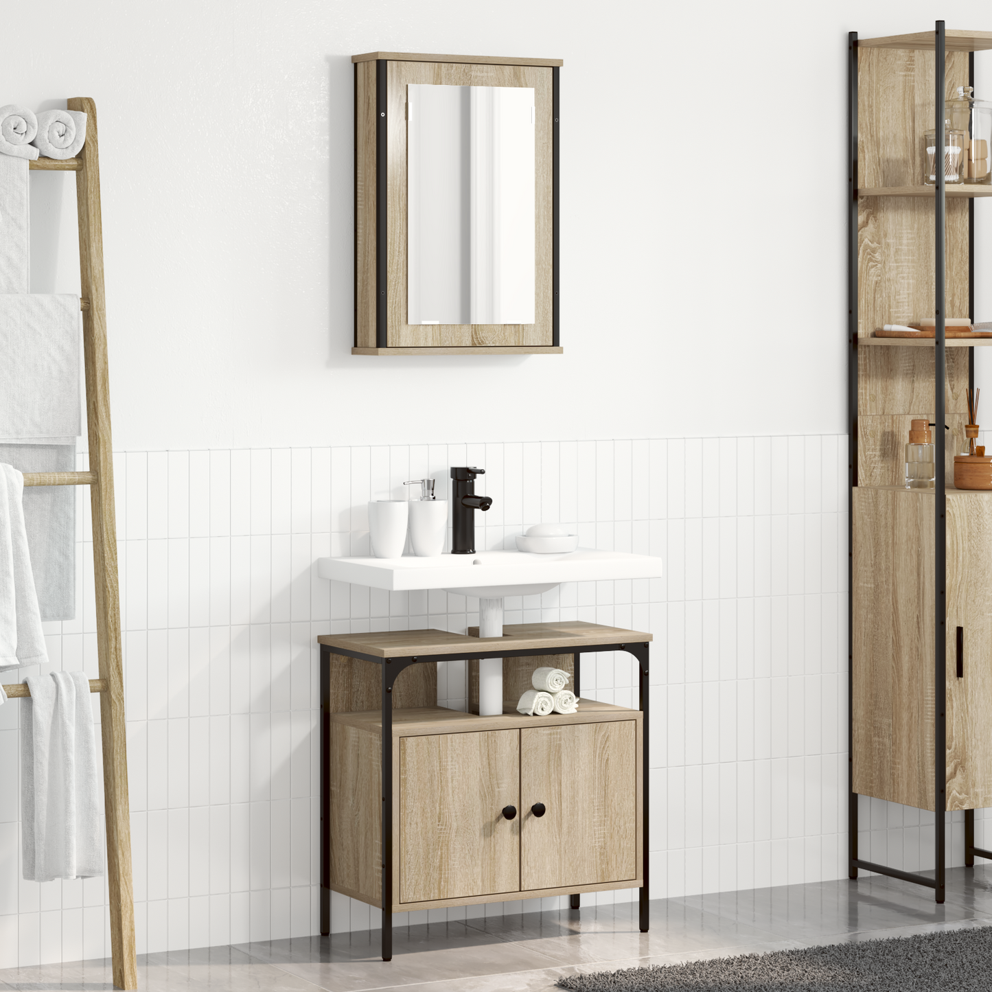 2 Piece Bathroom Cabinet Set Sonoma Oak Engineered Wood