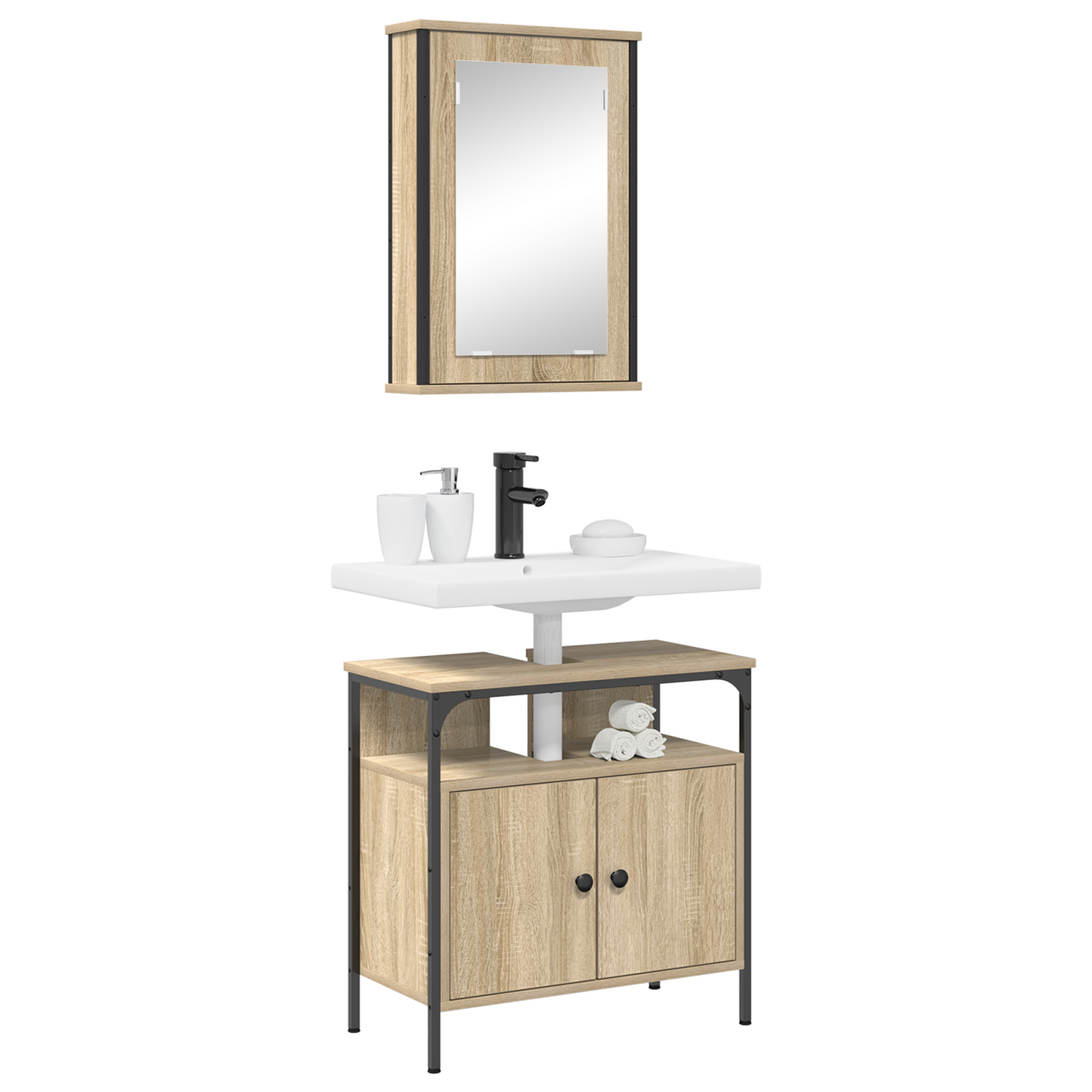 2 Piece Bathroom Cabinet Set Sonoma Oak Engineered Wood