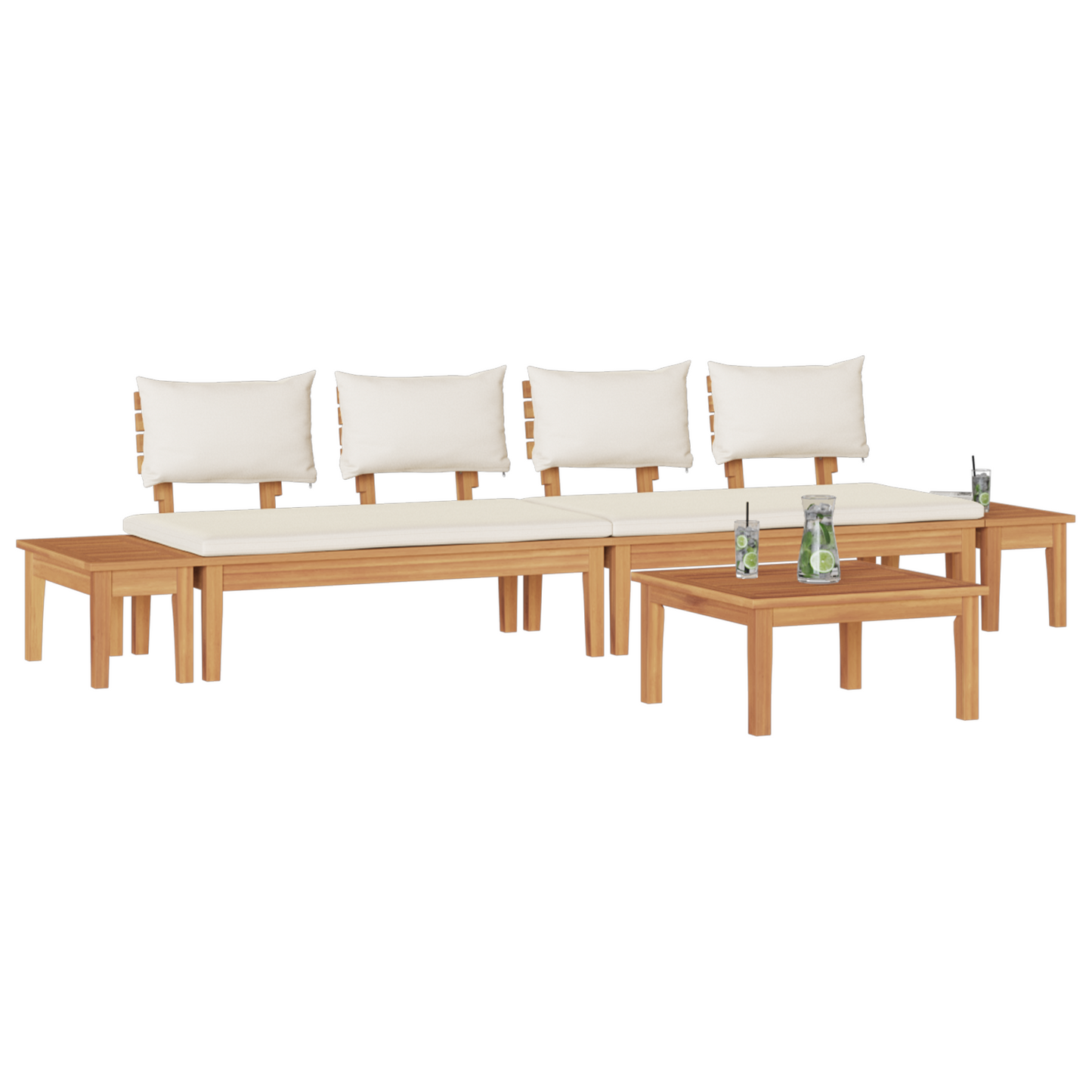 5 Piece Garden Bench Set with Cushions Solid Wood Teak