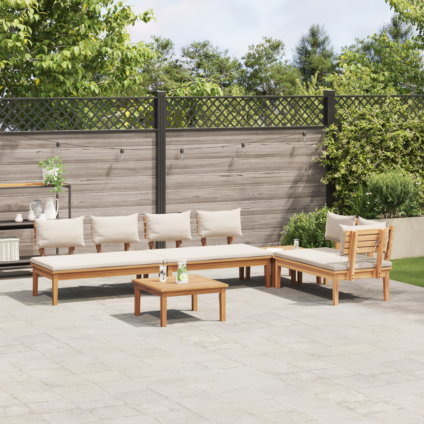 5 Piece Garden Dining Set with Cushions Solid Wood Teak