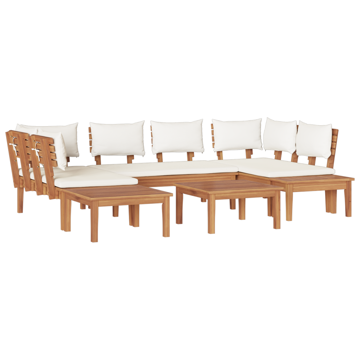 4 Piece Garden Bench Set with Cushions Solid Wood Teak