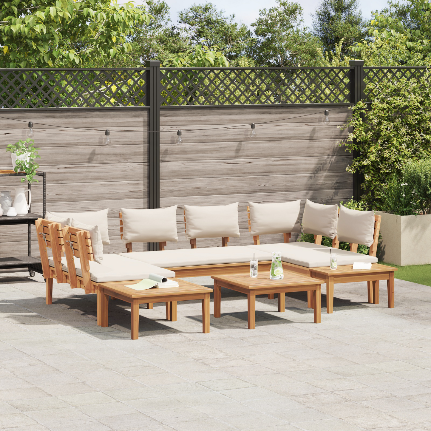 4 Piece Garden Bench Set with Cushions Solid Wood Teak