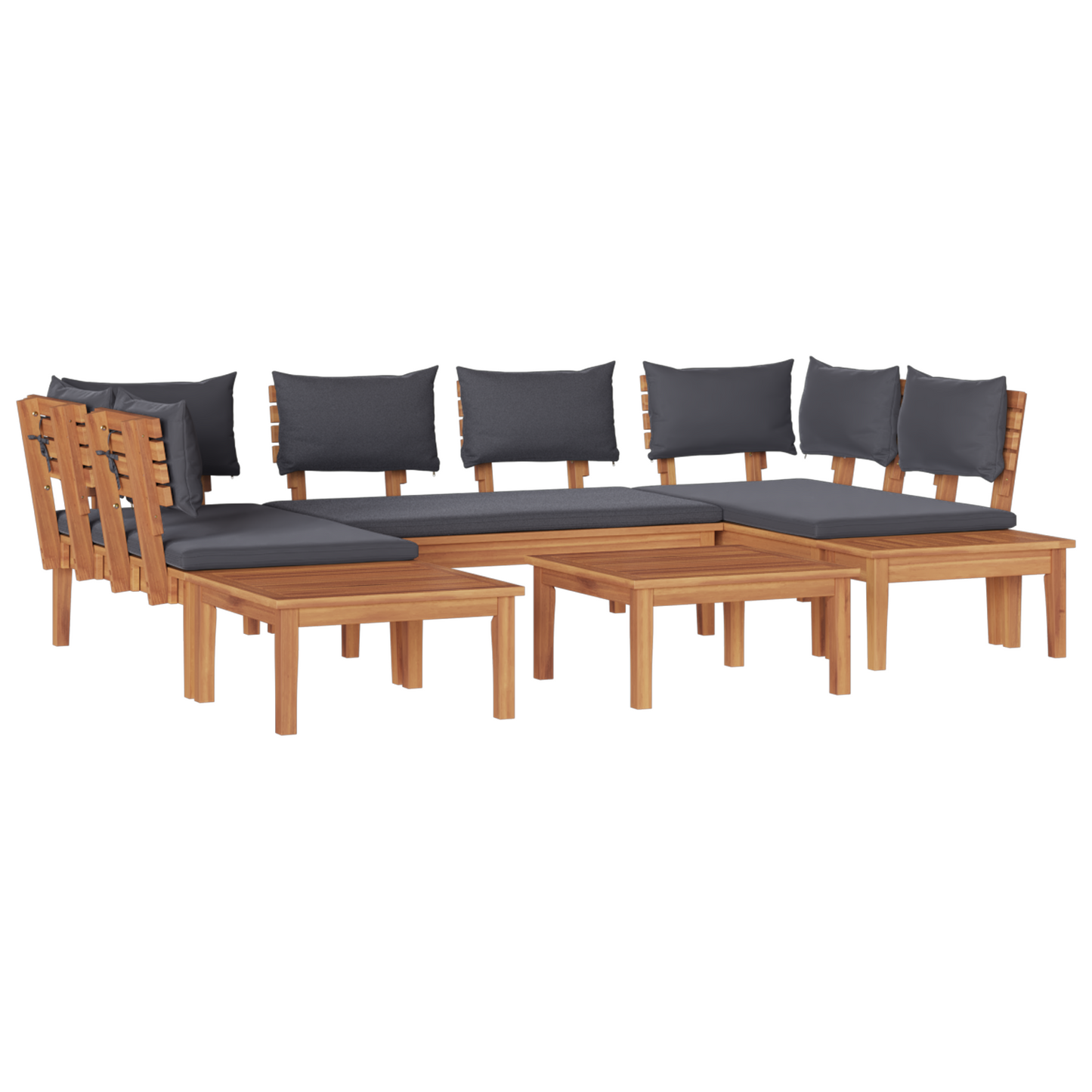 4 Piece Garden Bench Set with Cushions Solid Wood Teak