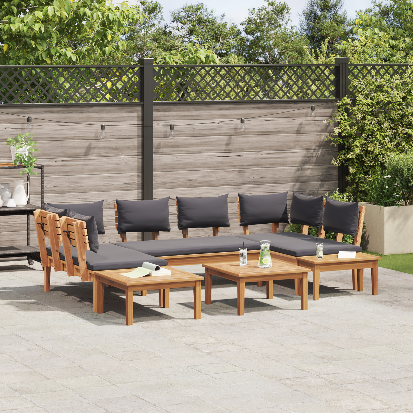 4 Piece Garden Bench Set with Cushions Solid Wood Teak