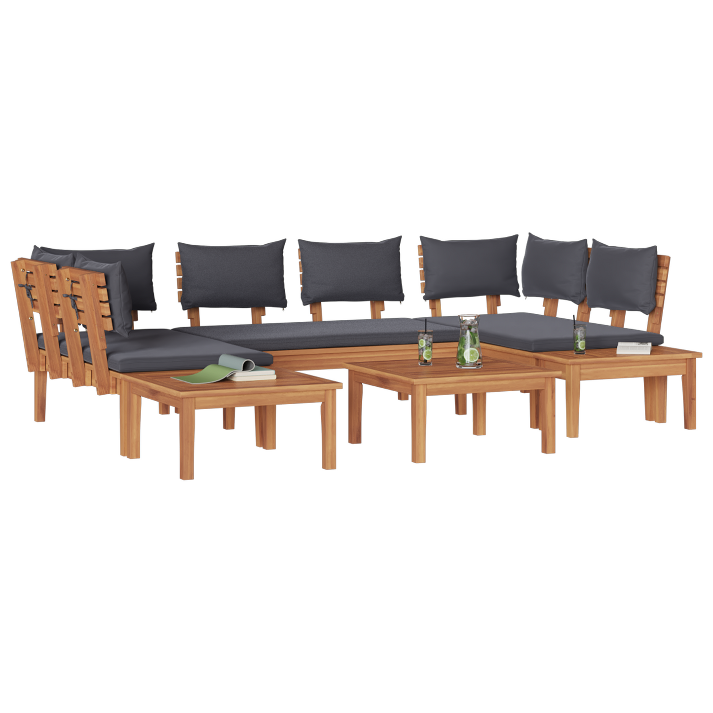 4 Piece Garden Bench Set with Cushions Solid Wood Teak