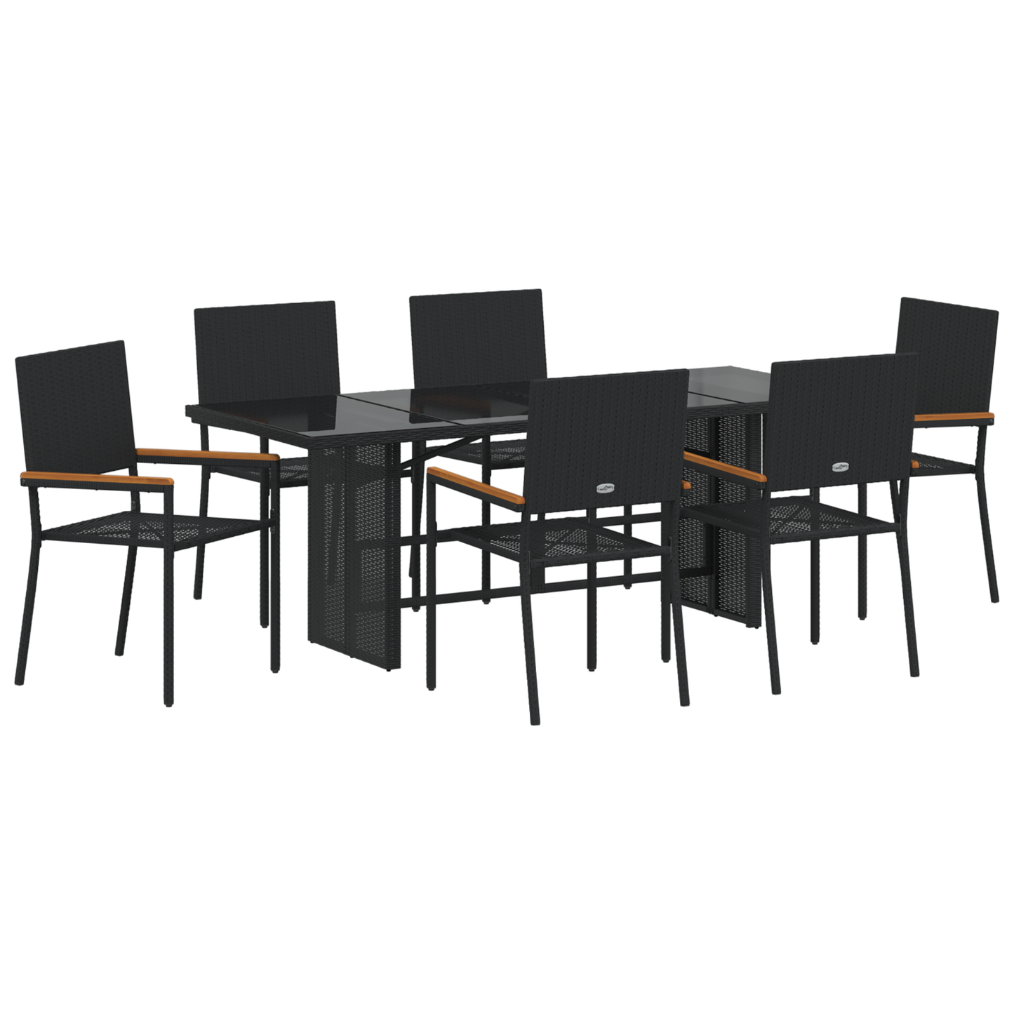 7 Piece Garden Dining Set Black Poly Rattan