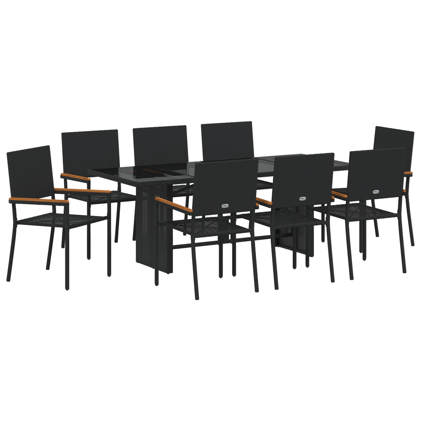 9 Piece Garden Dining Set Black Poly Rattan