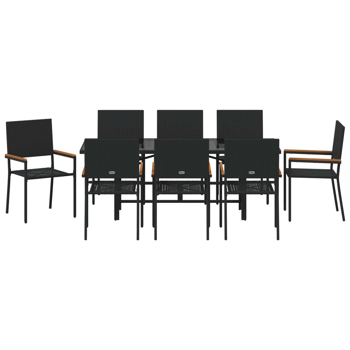 9 Piece Garden Dining Set Black Poly Rattan
