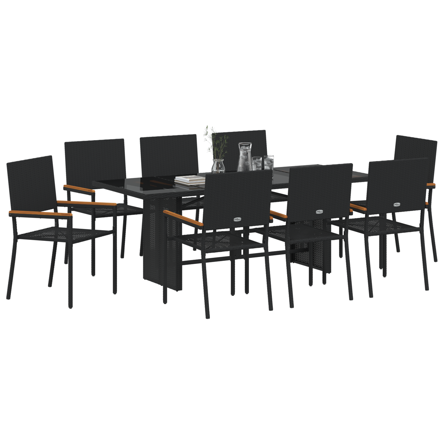 9 Piece Garden Dining Set Black Poly Rattan