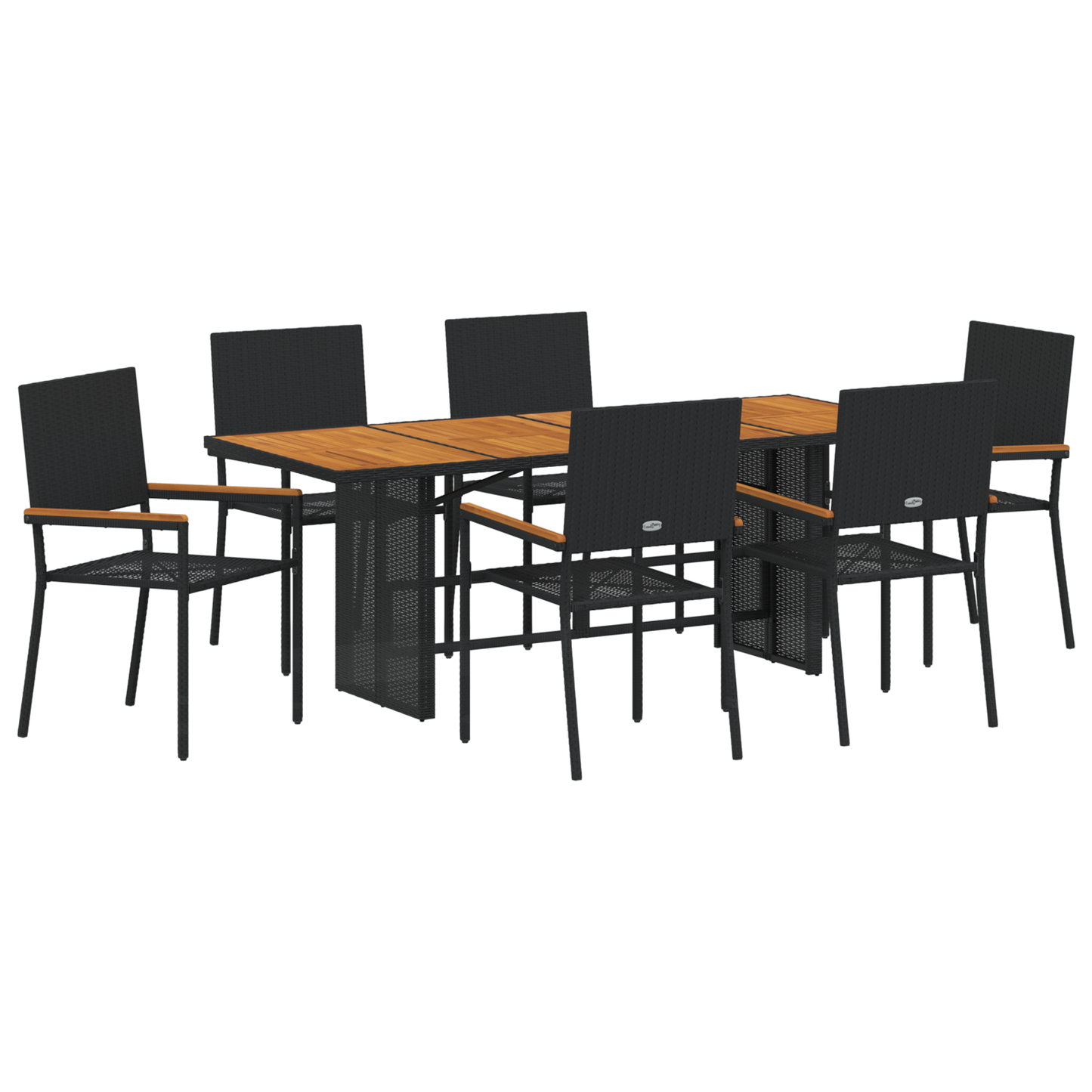 7 Piece Garden Dining Set Black Poly Rattan