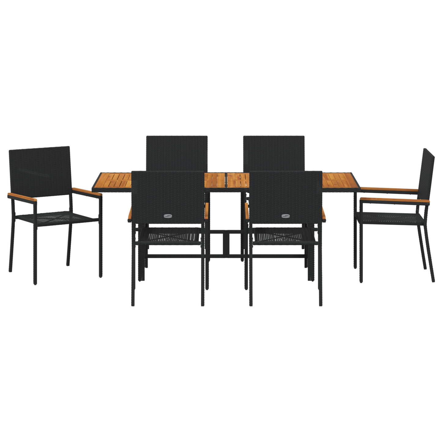 7 Piece Garden Dining Set Black Poly Rattan