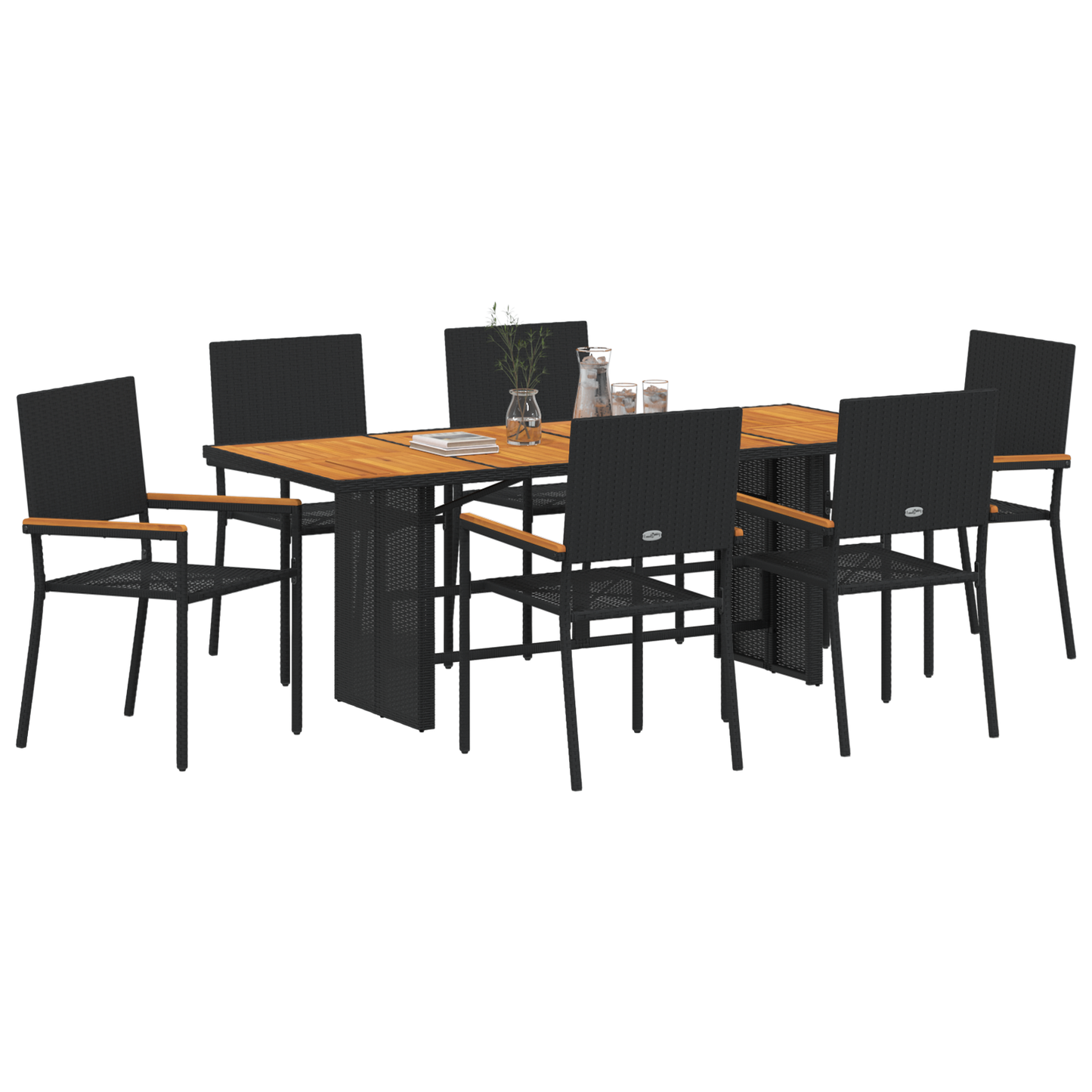 7 Piece Garden Dining Set Black Poly Rattan