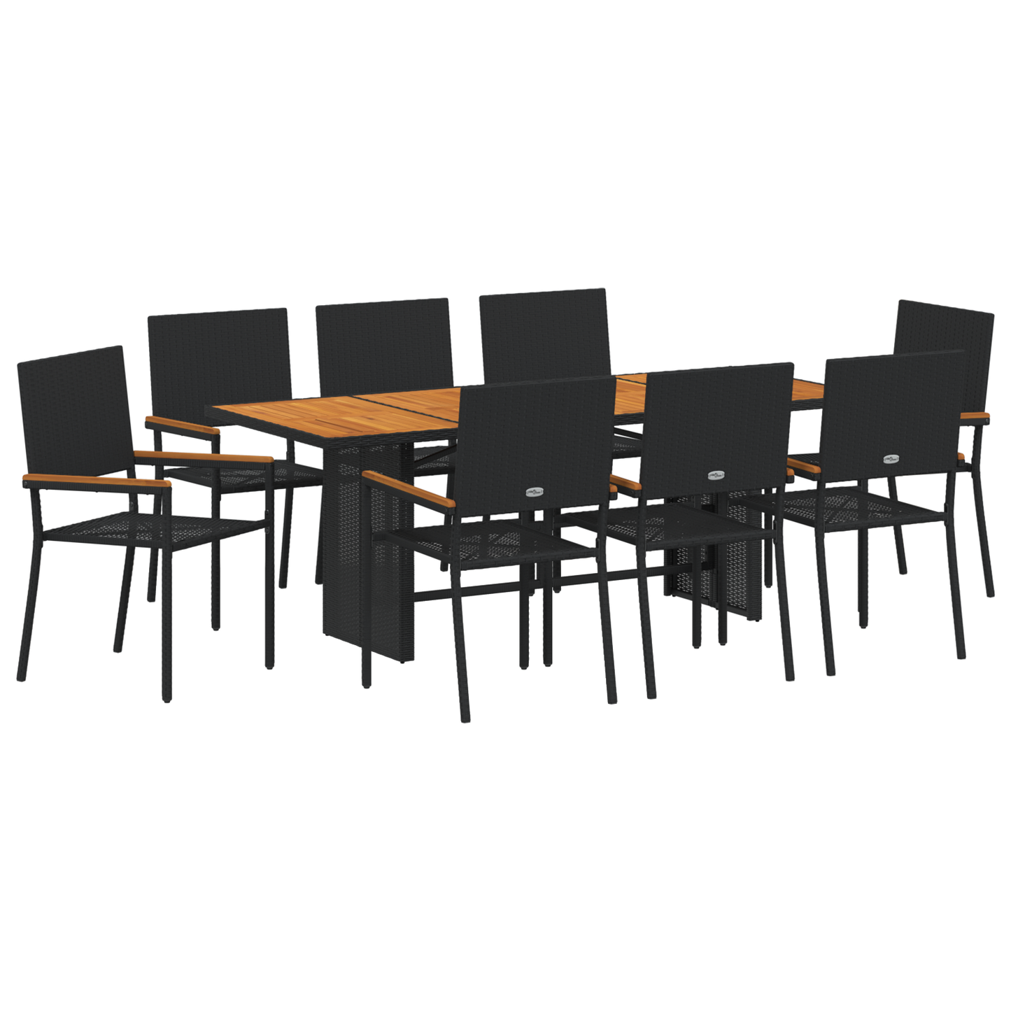 9 Piece Garden Dining Set Black Poly Rattan