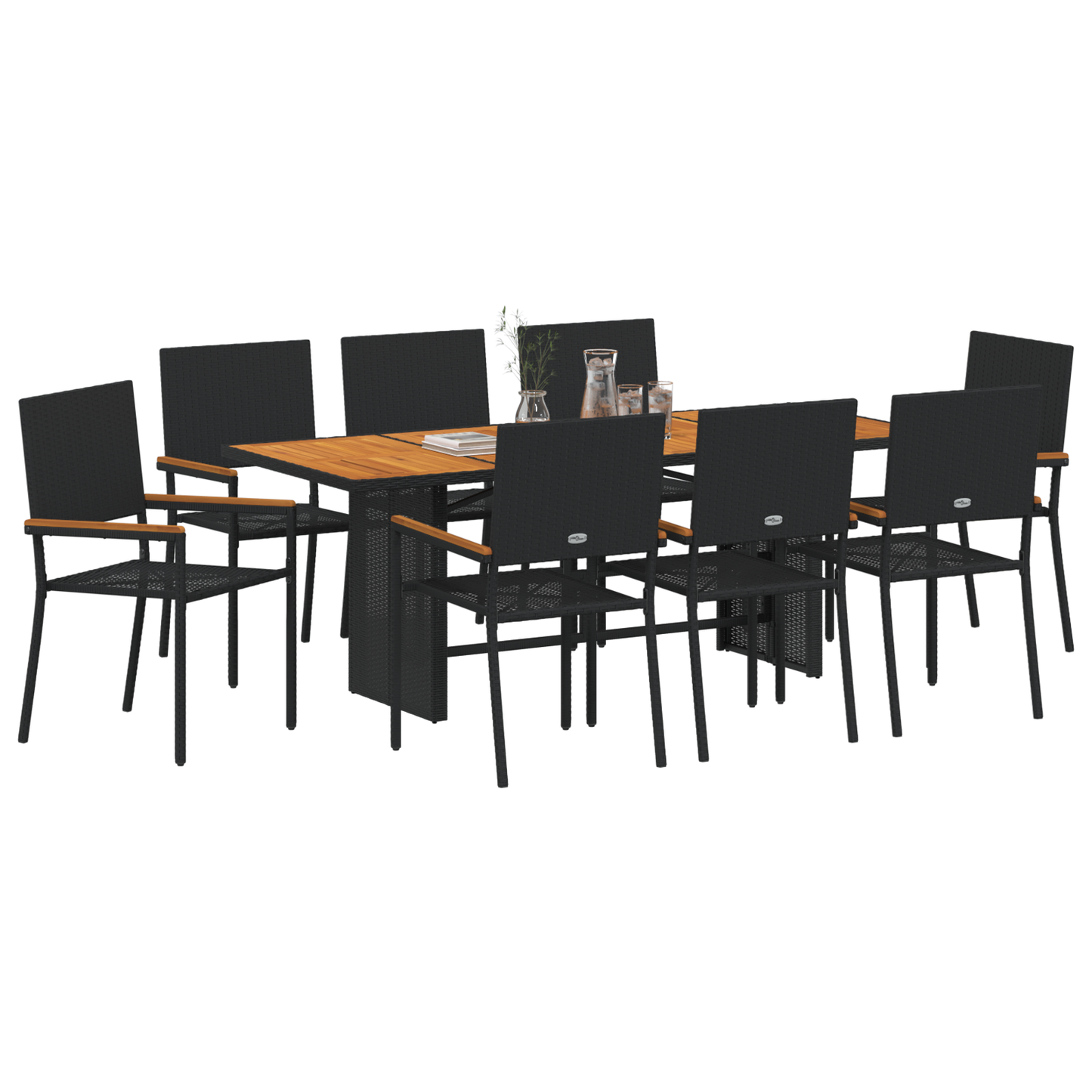 9 Piece Garden Dining Set Black Poly Rattan