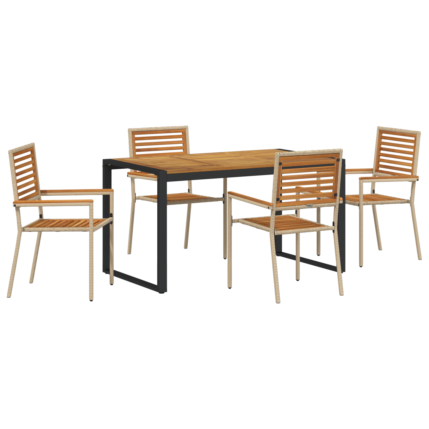 5 Piece Garden Dining Set Beige Poly Rattan Acacia