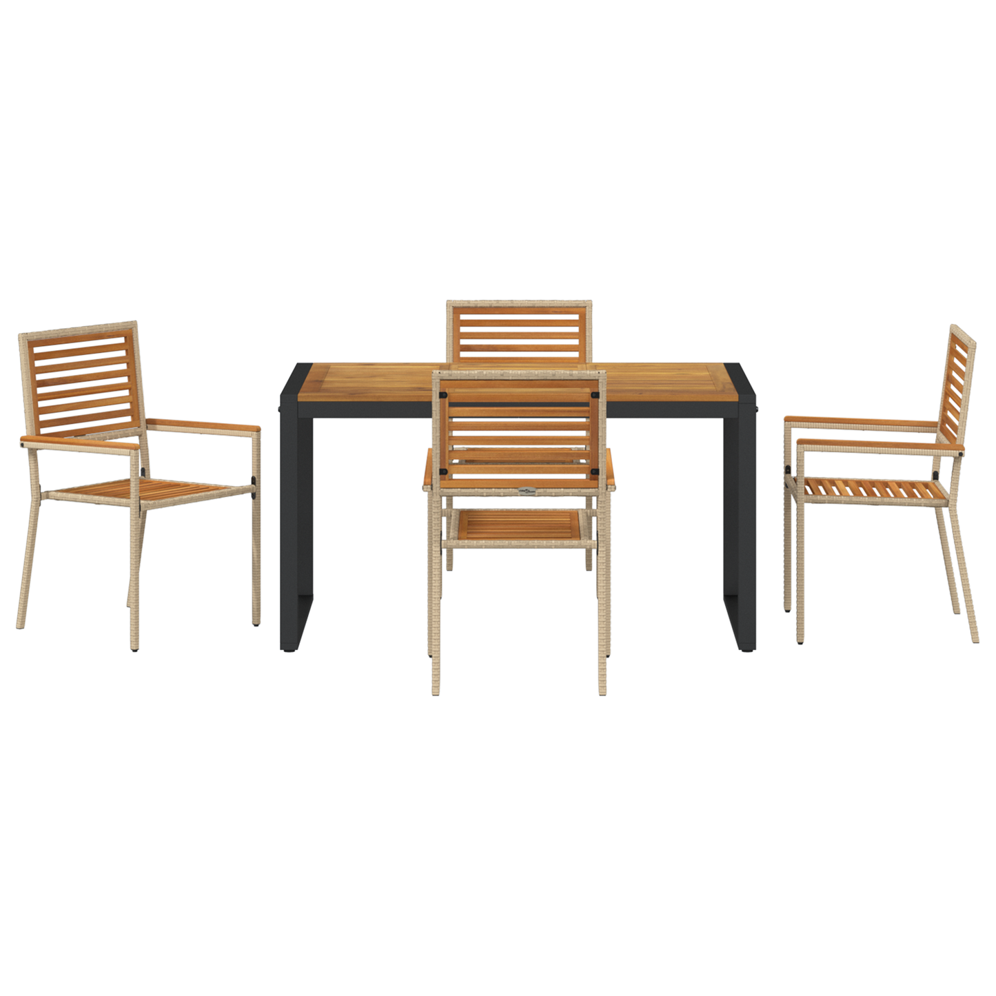 5 Piece Garden Dining Set Beige Poly Rattan Acacia