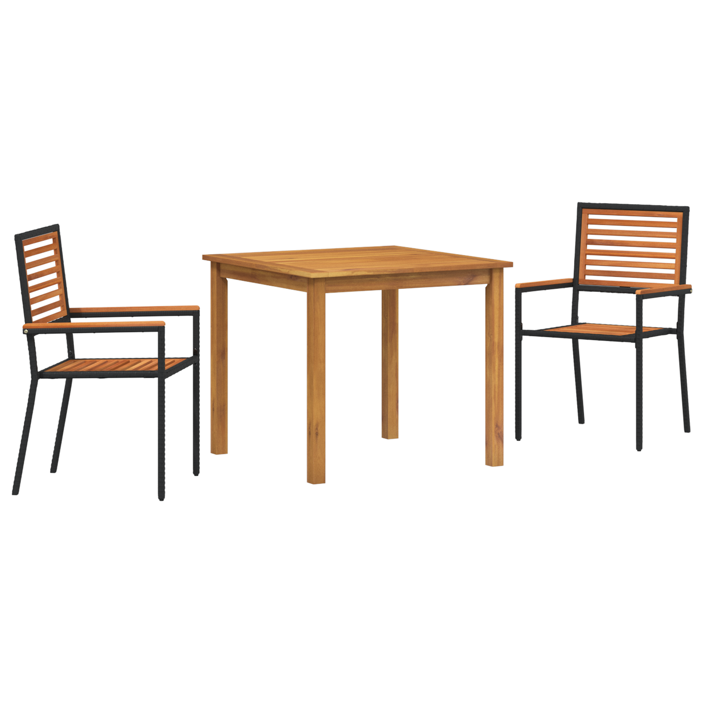 3 Piece Garden Dining Set Black Poly Rattan Acacia