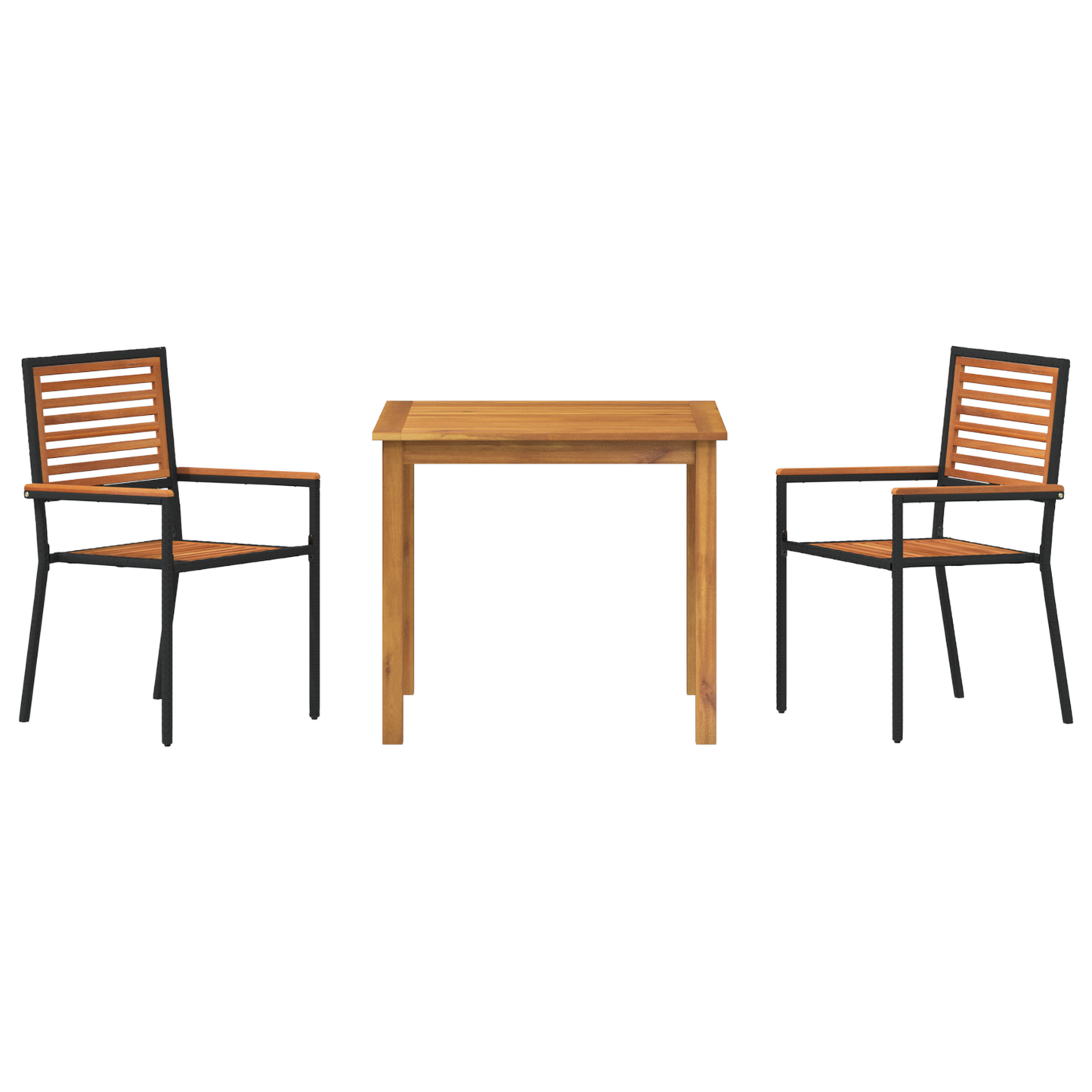 3 Piece Garden Dining Set Black Poly Rattan Acacia