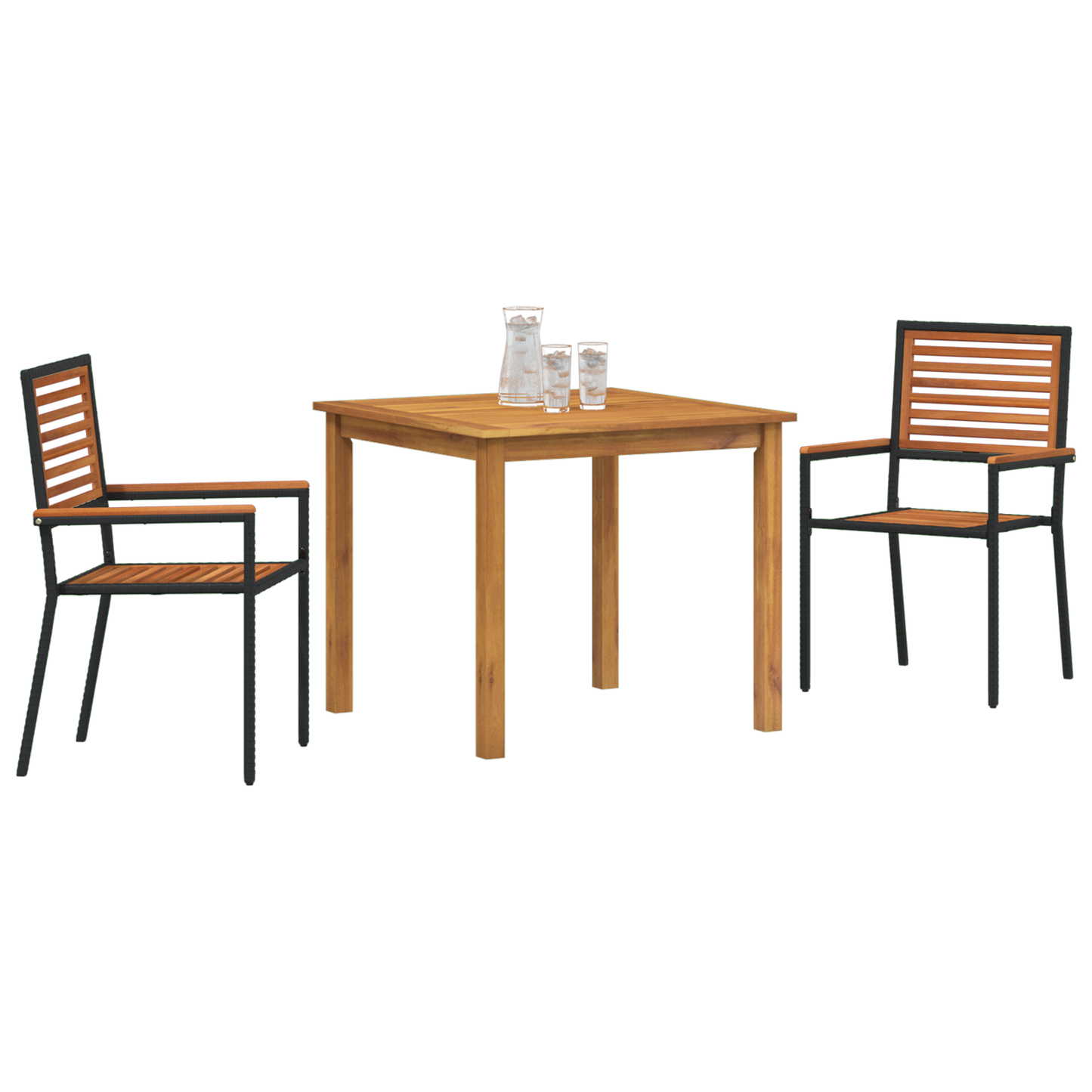 3 Piece Garden Dining Set Black Poly Rattan Acacia