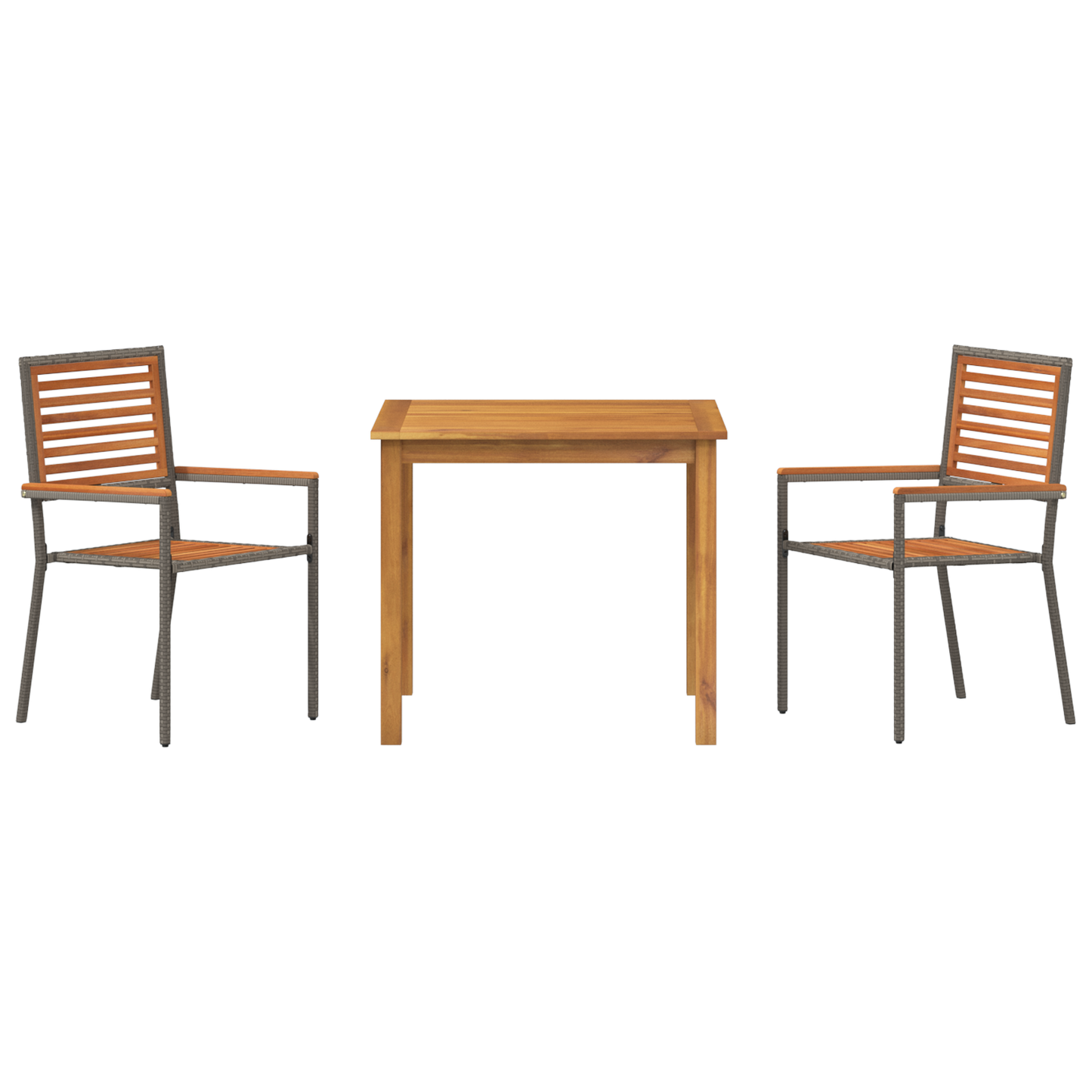 3 Piece Garden Dining Set Grey Poly Rattan Acacia