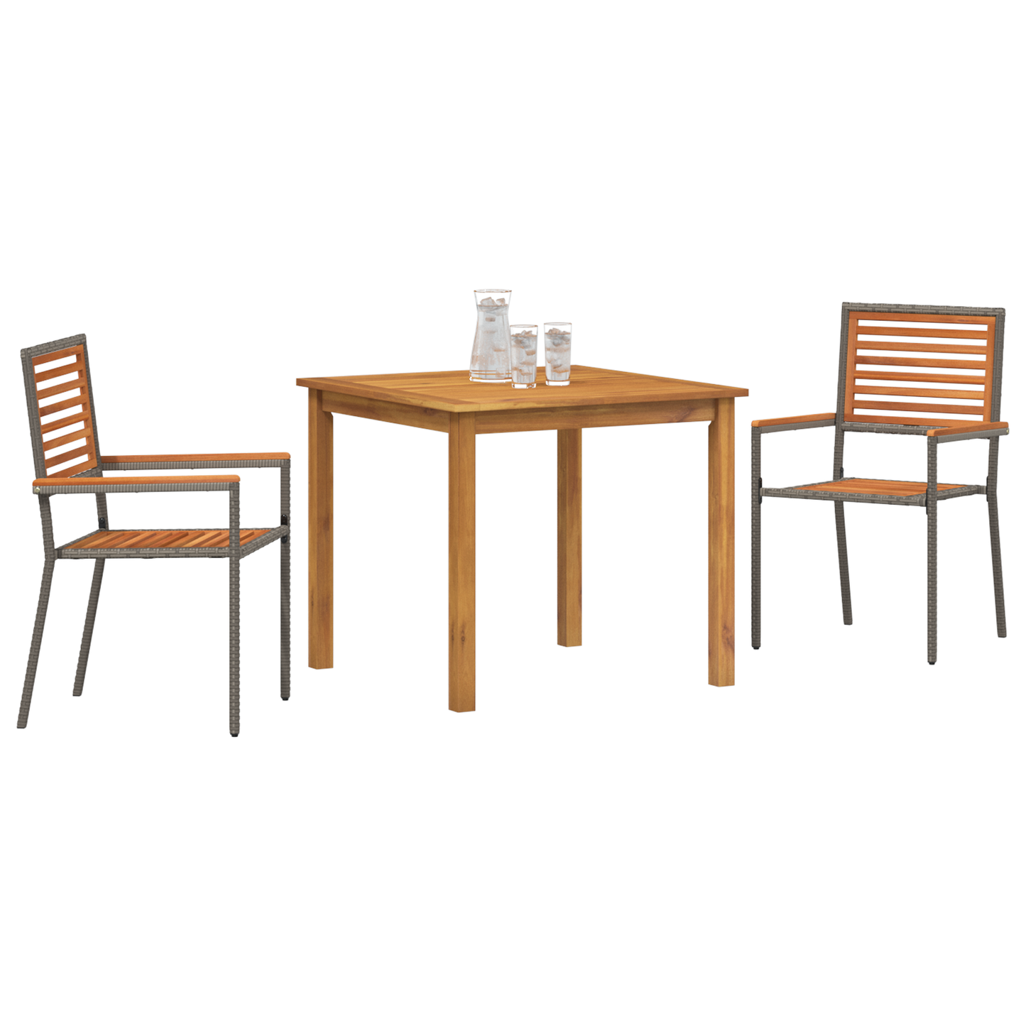 3 Piece Garden Dining Set Grey Poly Rattan Acacia