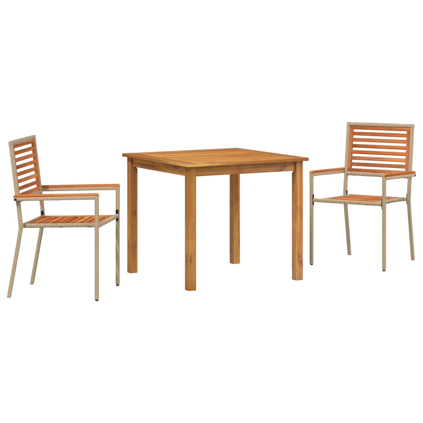 3 Piece Garden Dining Set Beige Poly Rattan Acacia