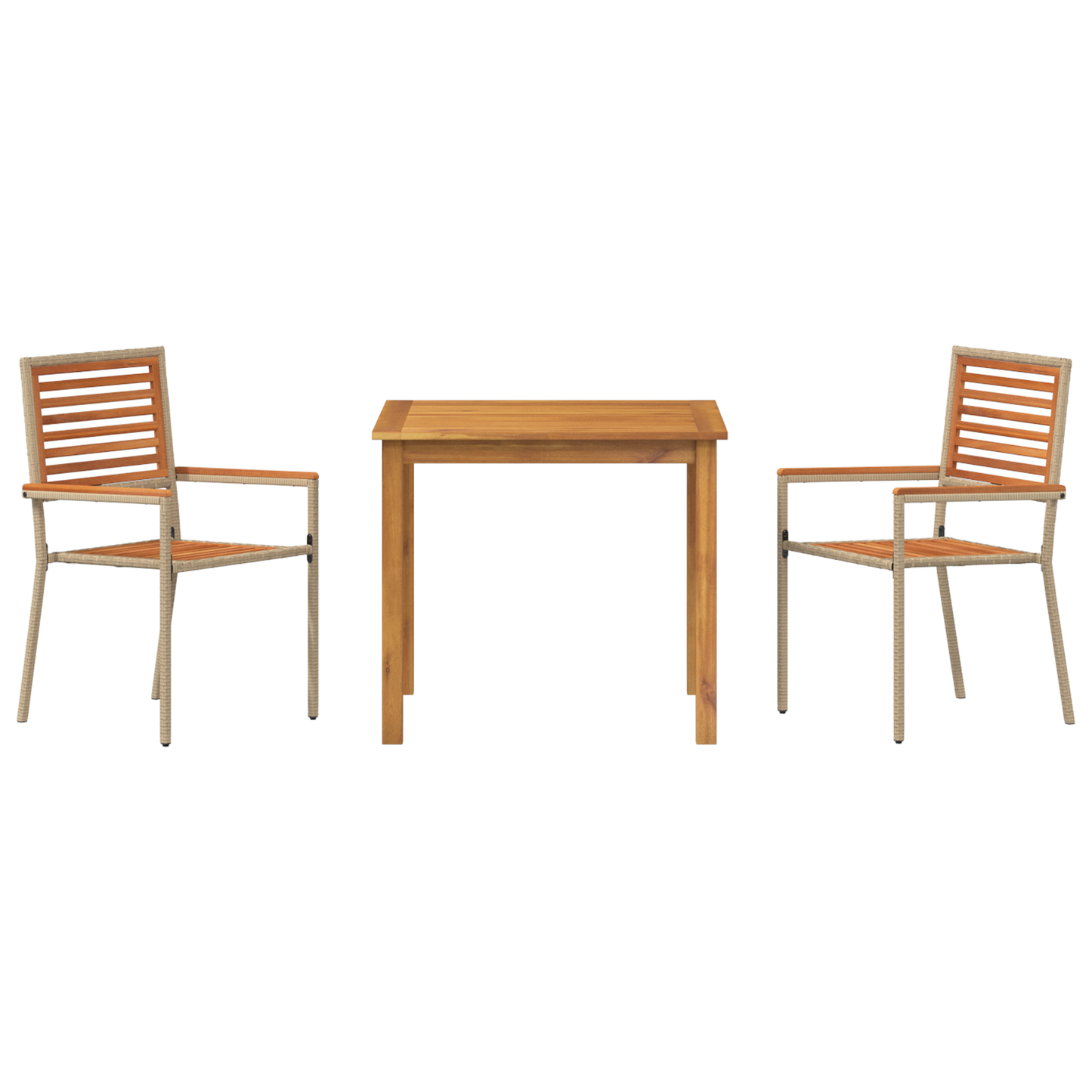 3 Piece Garden Dining Set Beige Poly Rattan Acacia