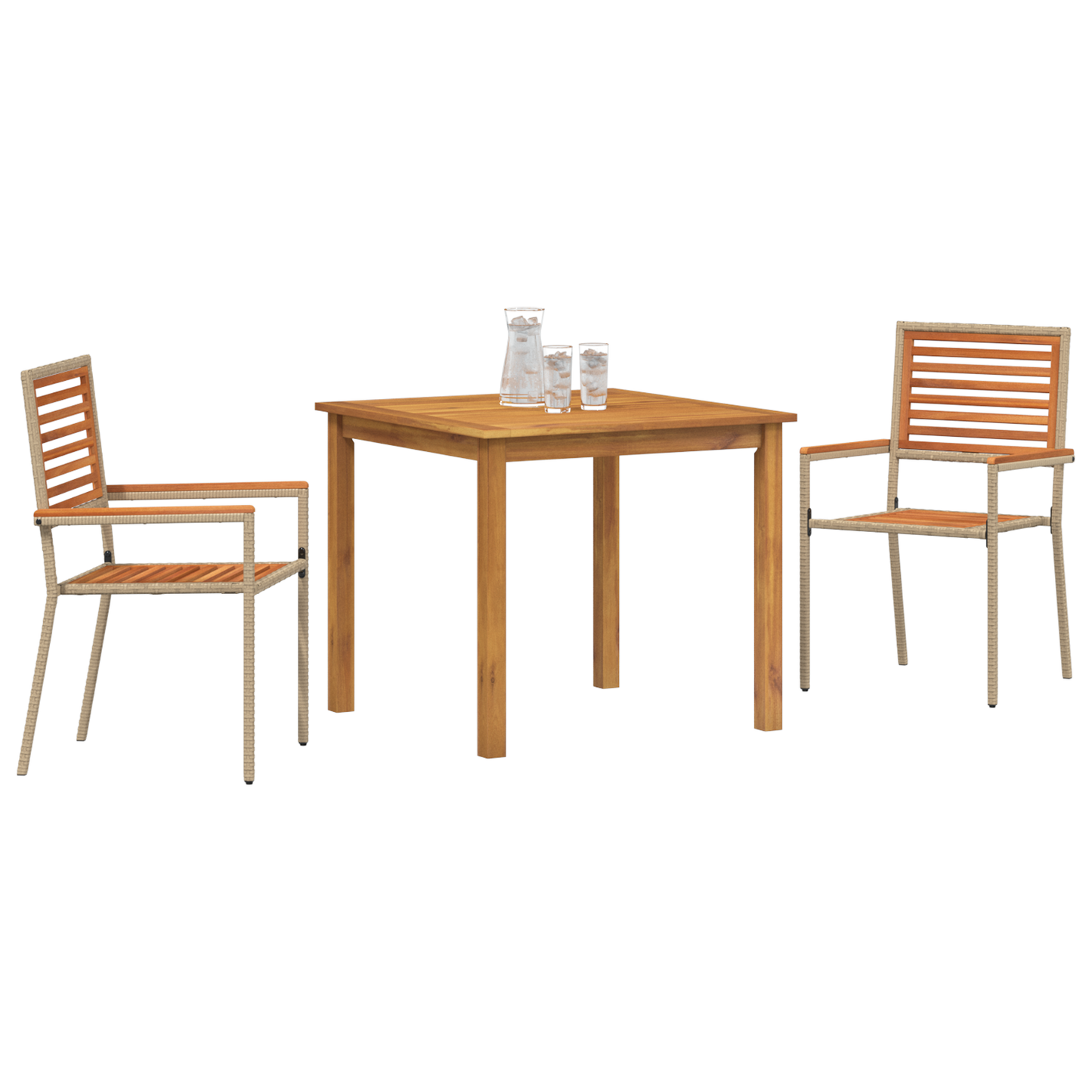 3 Piece Garden Dining Set Beige Poly Rattan Acacia