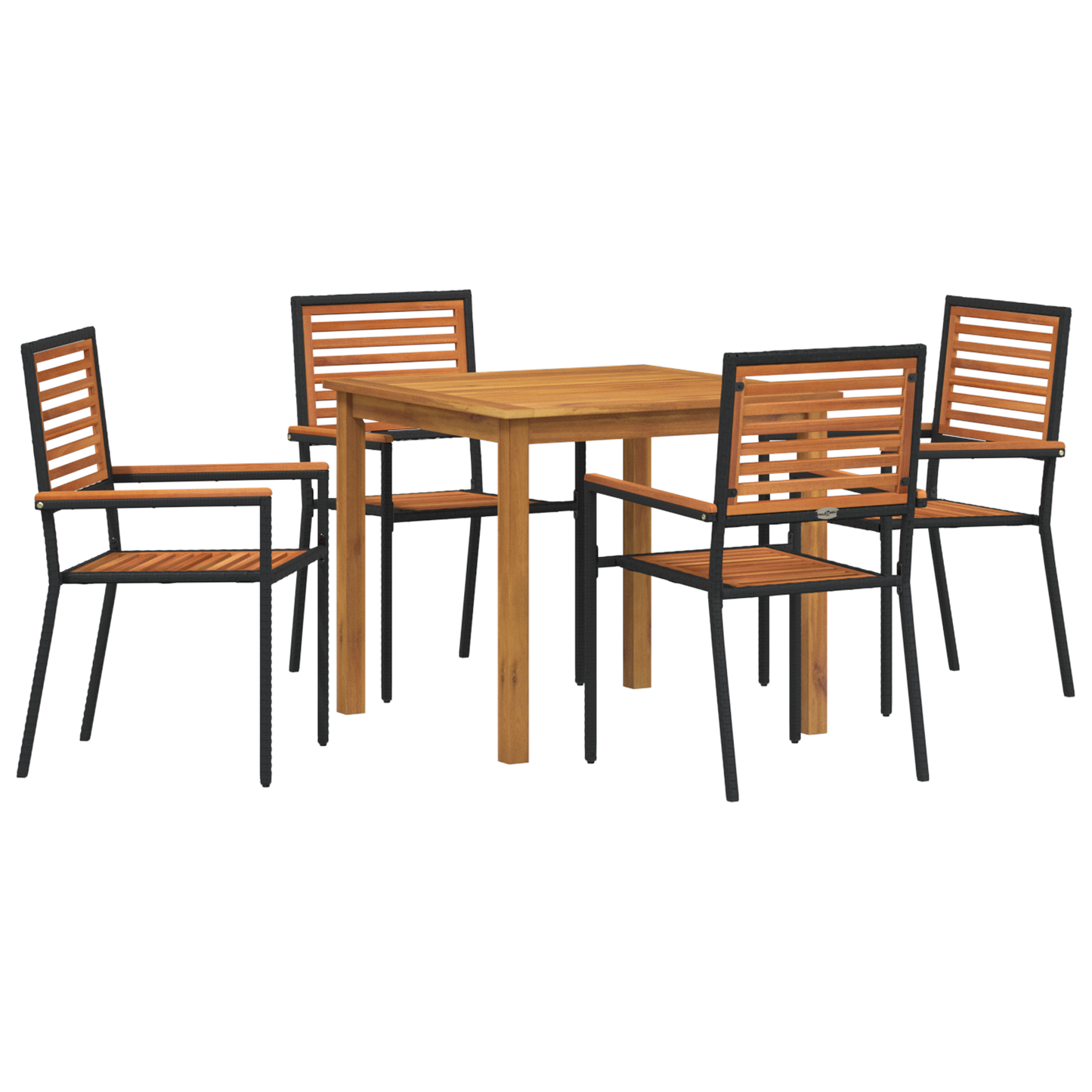 5 Piece Garden Dining Set Black Poly Rattan Acacia