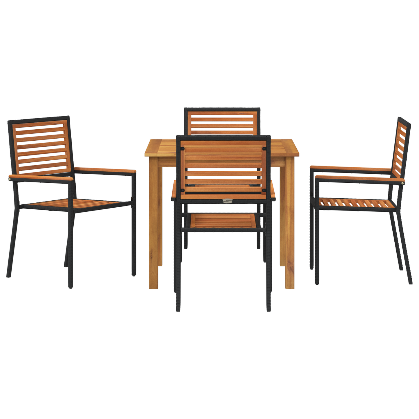 5 Piece Garden Dining Set Black Poly Rattan Acacia