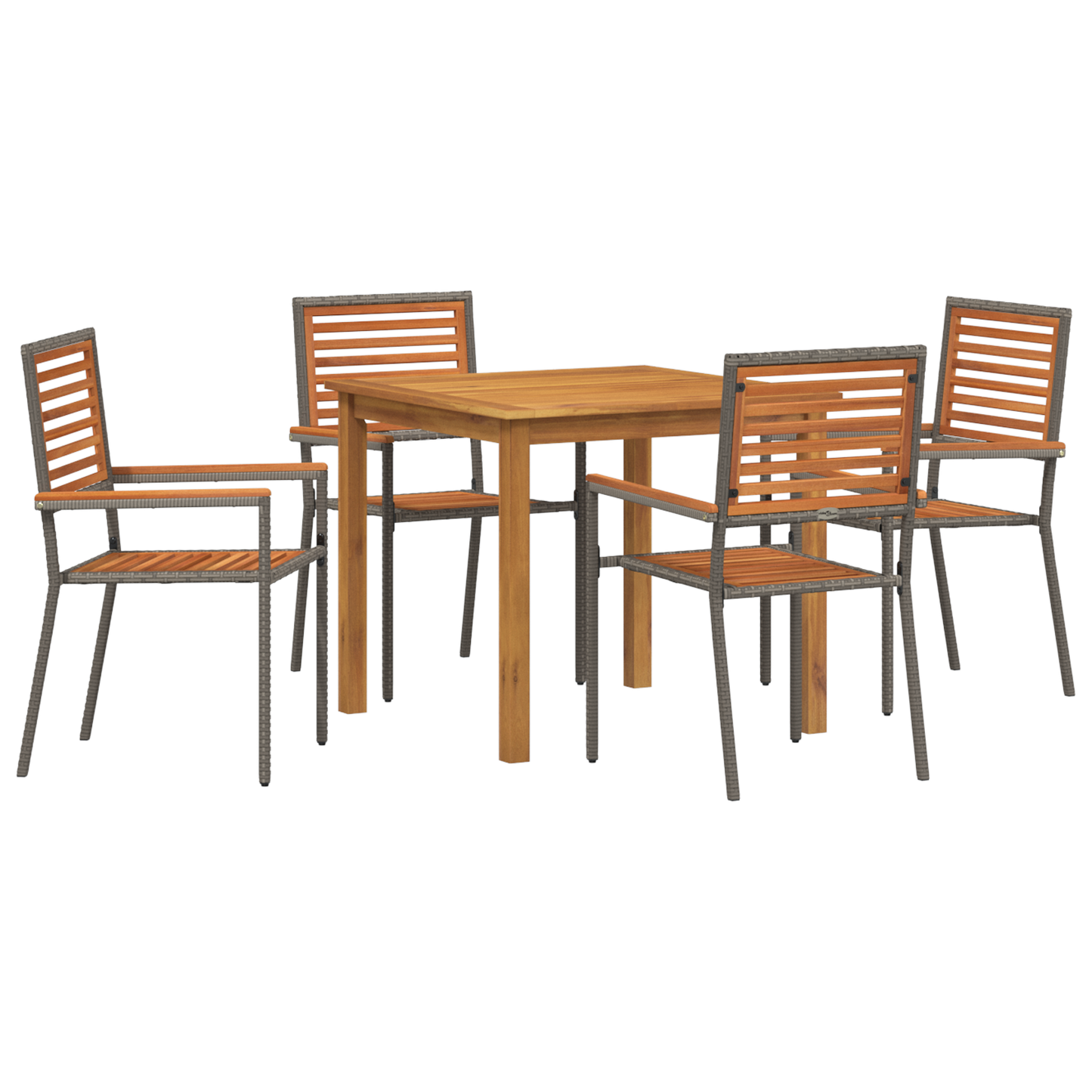 5 Piece Garden Dining Set Grey Poly Rattan Acacia