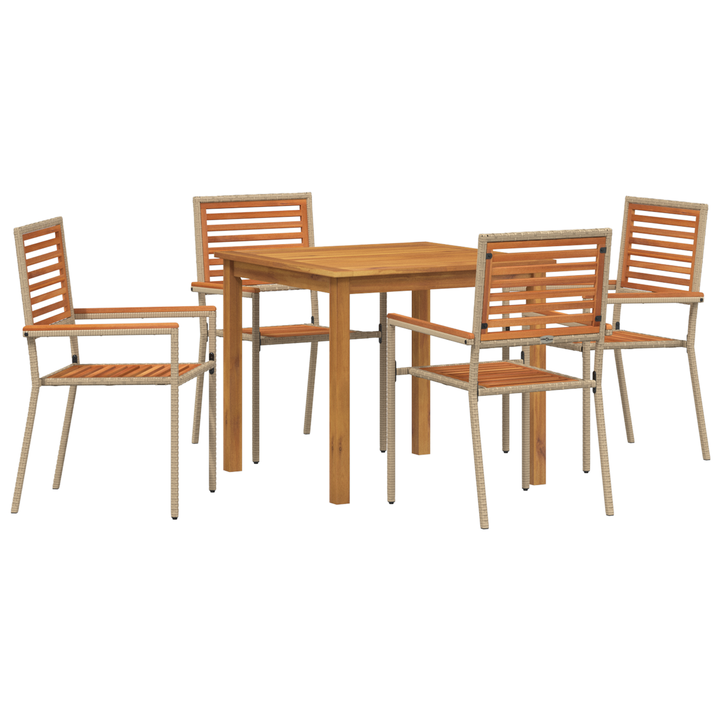 5 Piece Garden Dining Set Beige Poly Rattan Acacia