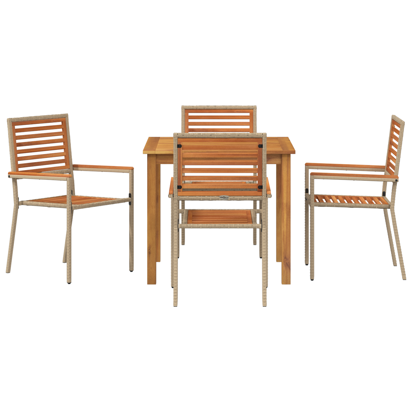 5 Piece Garden Dining Set Beige Poly Rattan Acacia