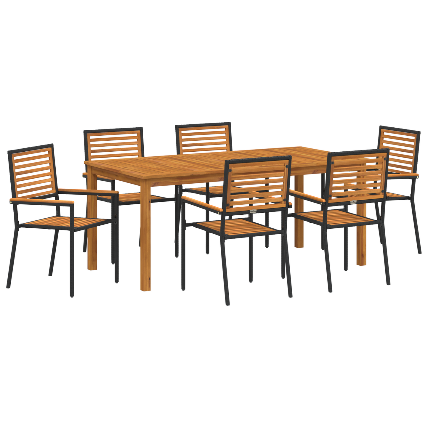 7 Piece Garden Dining Set Black Poly Rattan Acacia