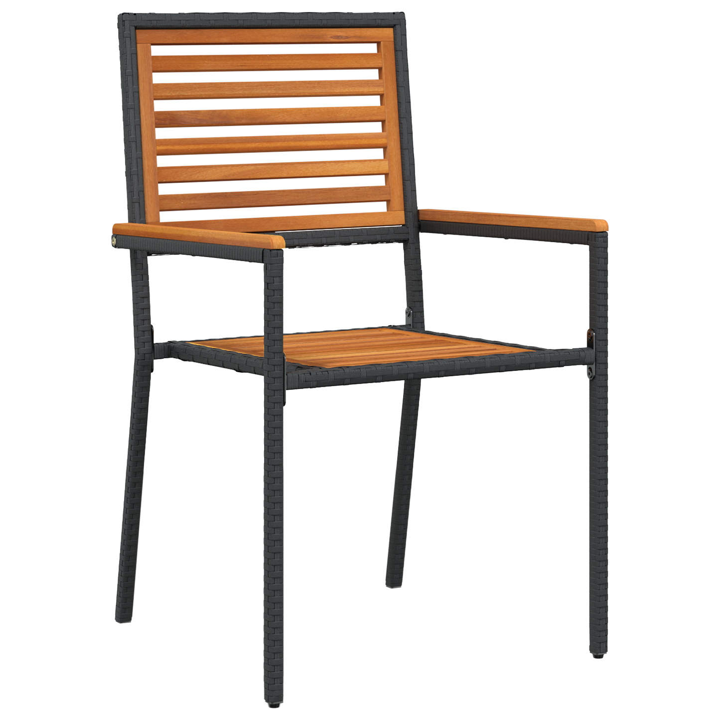 7 Piece Garden Dining Set Black Poly Rattan Acacia