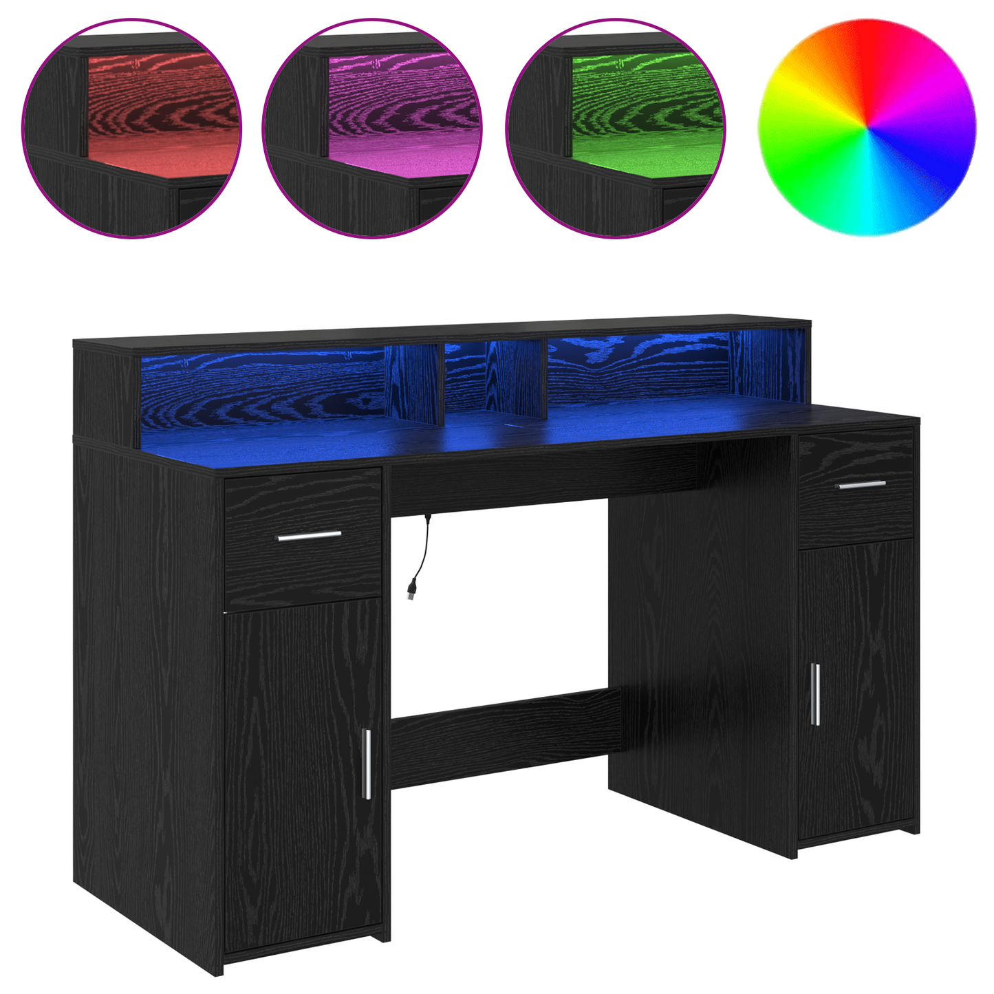 Desk Black Oak 140x55x91 cm Engineered Wood