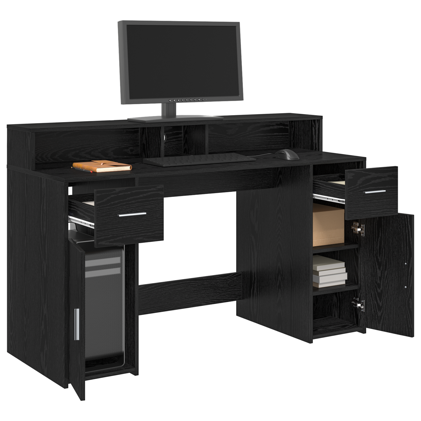 Desk Black Oak 140x55x91 cm Engineered Wood